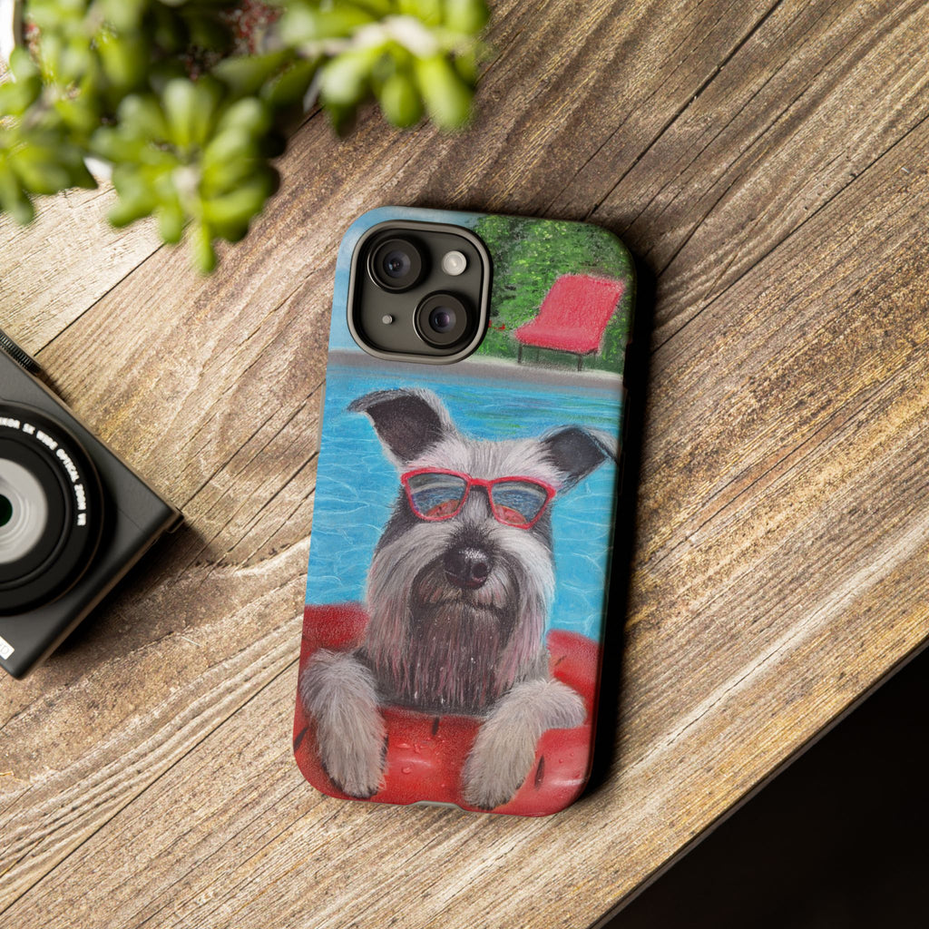 "Cool in the Pool" Phone Case — Cute Schnauzer in the Sun