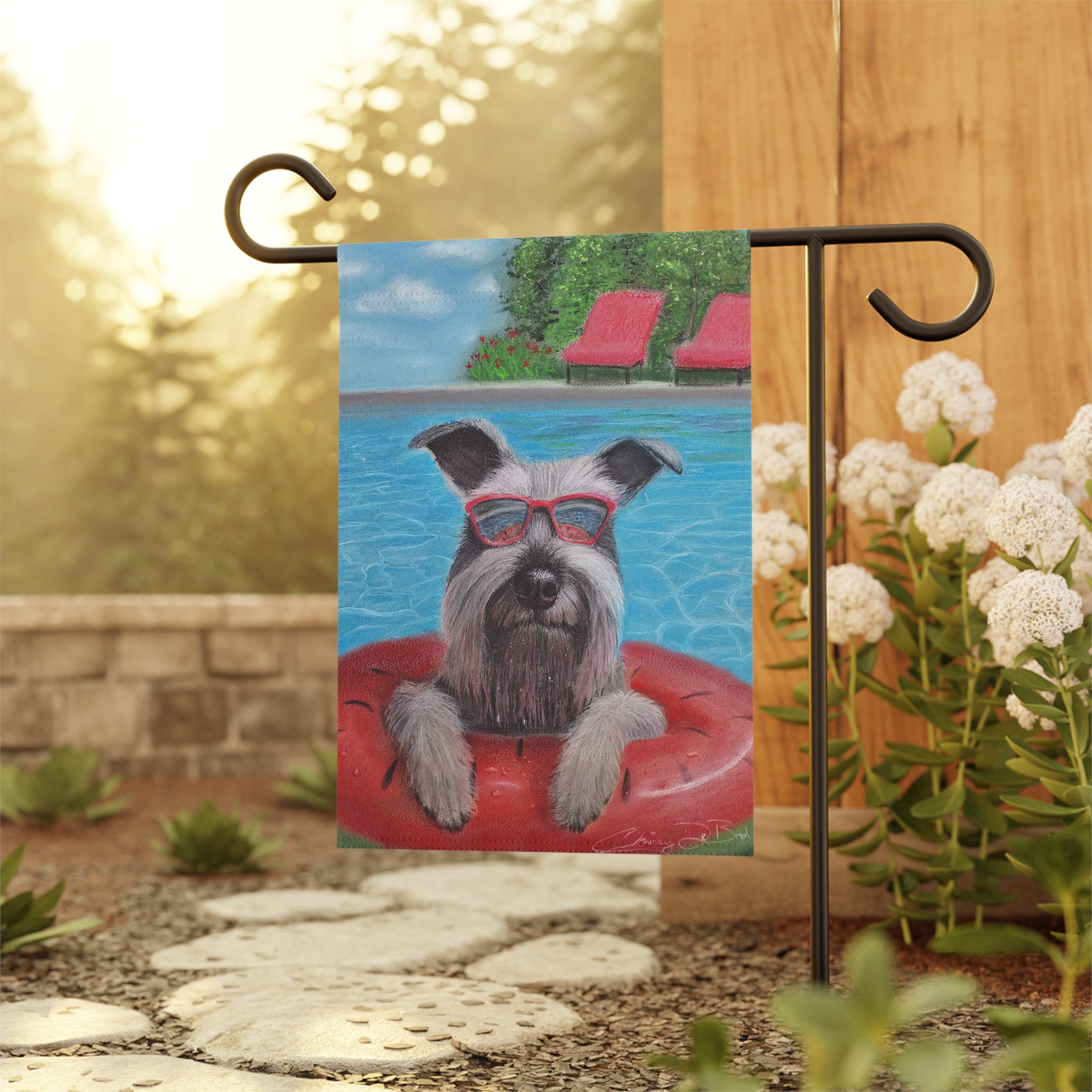 "Cool in the Pool" Schnauzer Garden Flag