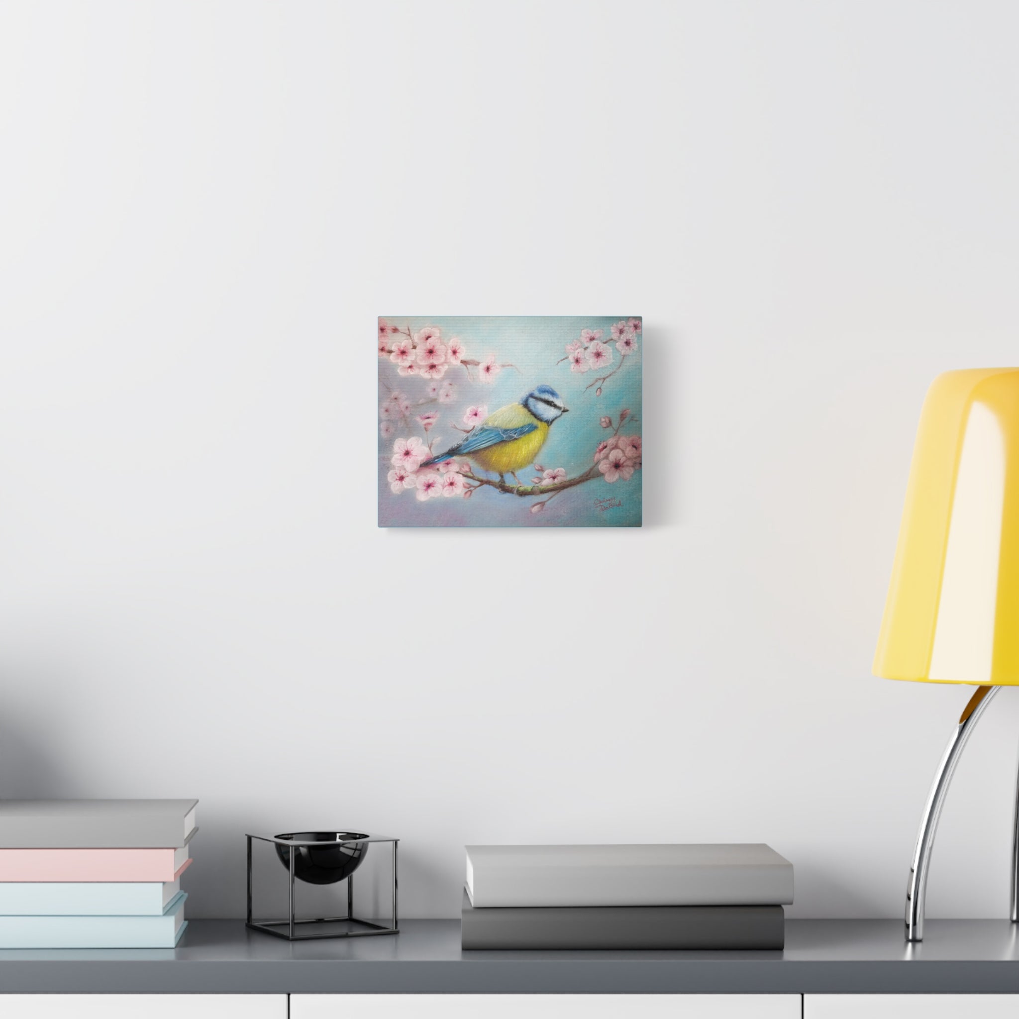 Blue Tit Bird Canvas Art — Spring Cherry Blossom Wall Decor