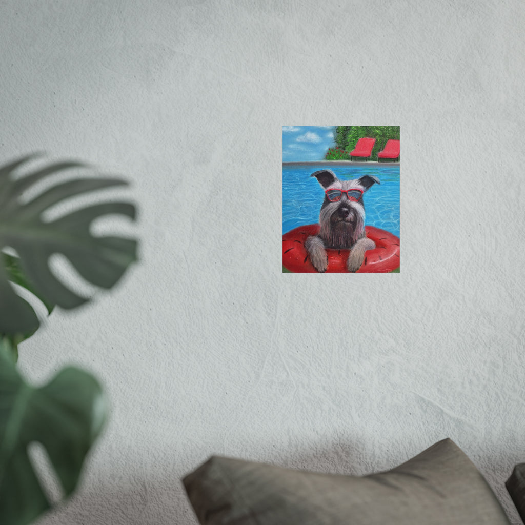 "Cool in the Pool" Fine Art Poster — Schnauzer in Sunglasses Summer Wall Print