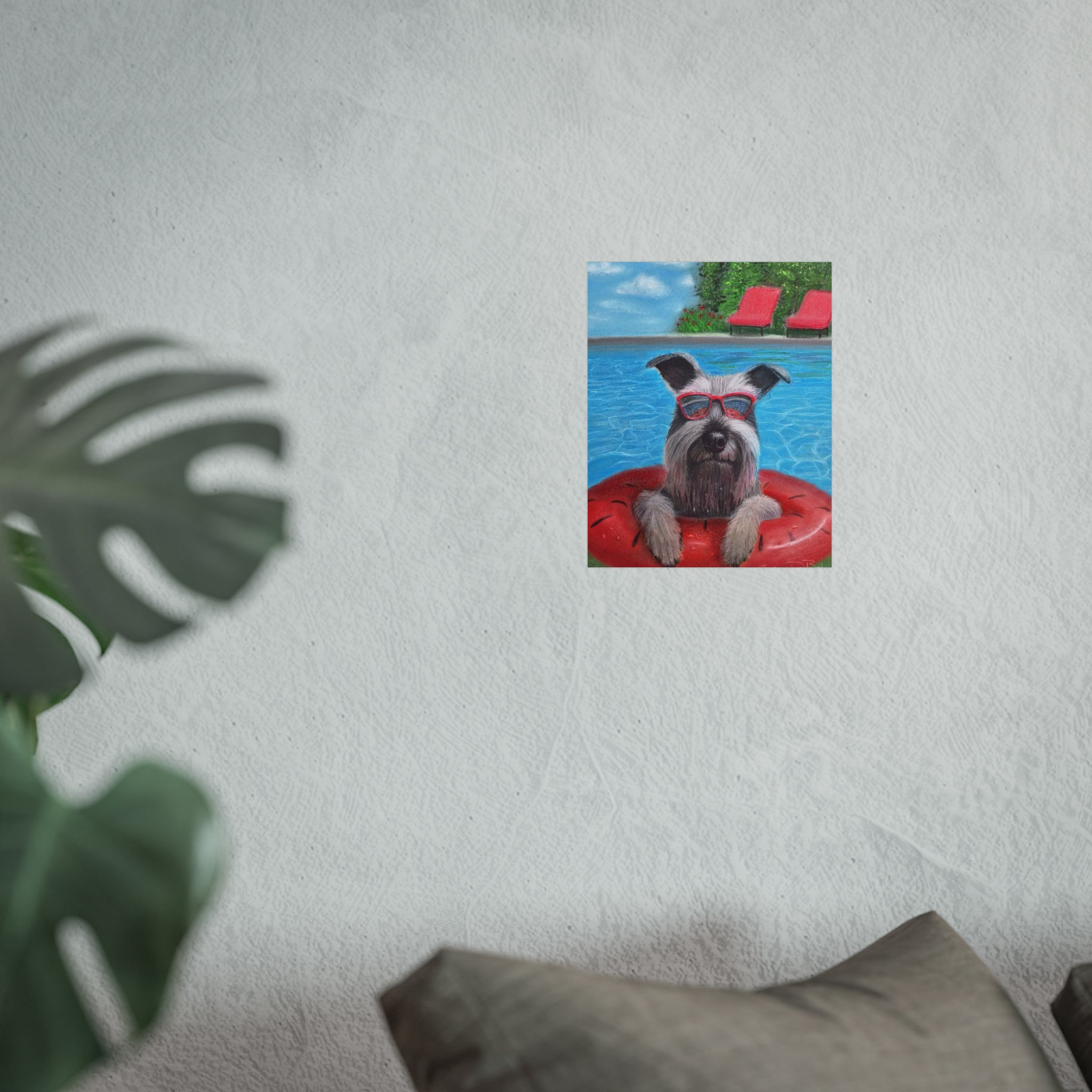 "Cool in the Pool" Fine Art Poster — Schnauzer in Sunglasses Summer Wall Print