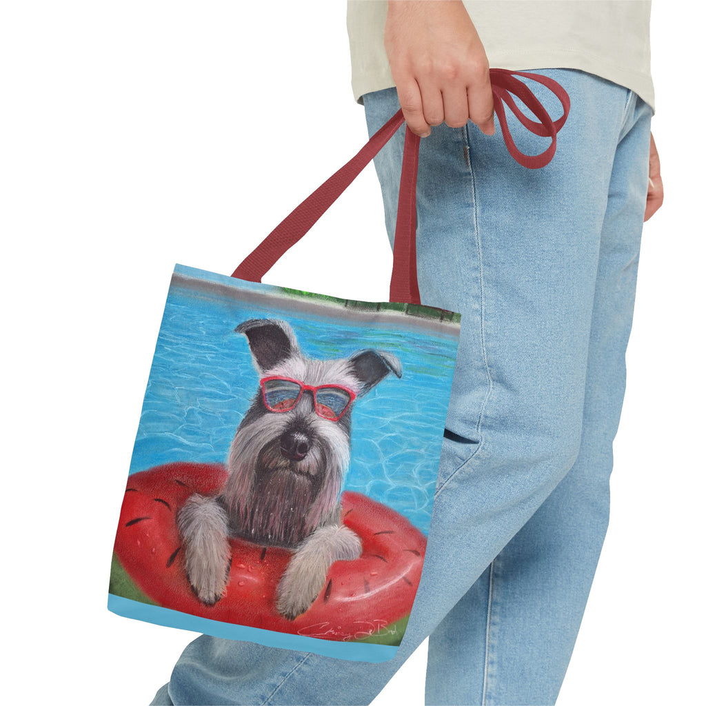 "Cool in the Pool" Schnauzer Beach Tote Bag