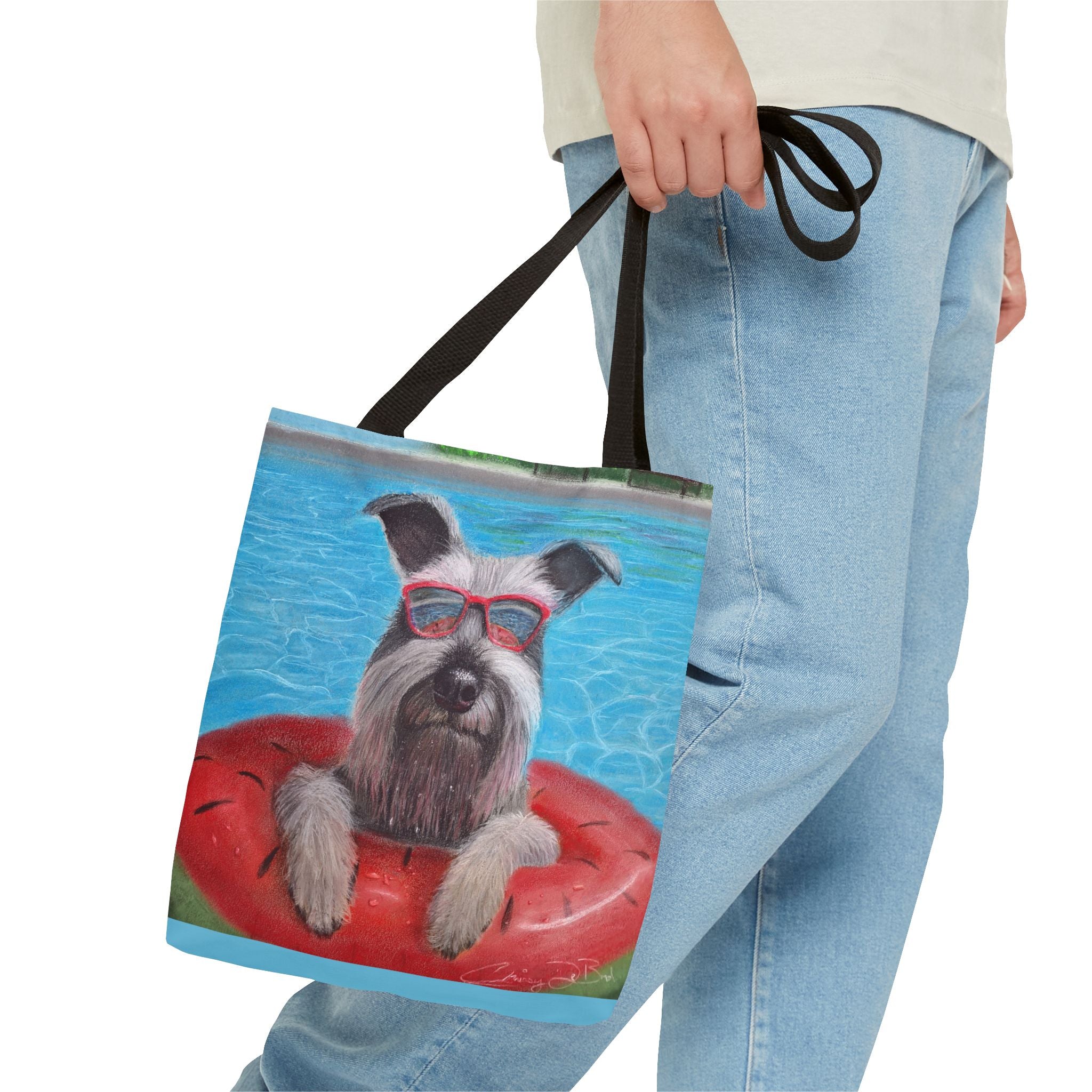 "Cool in the Pool" Schnauzer Beach Tote Bag