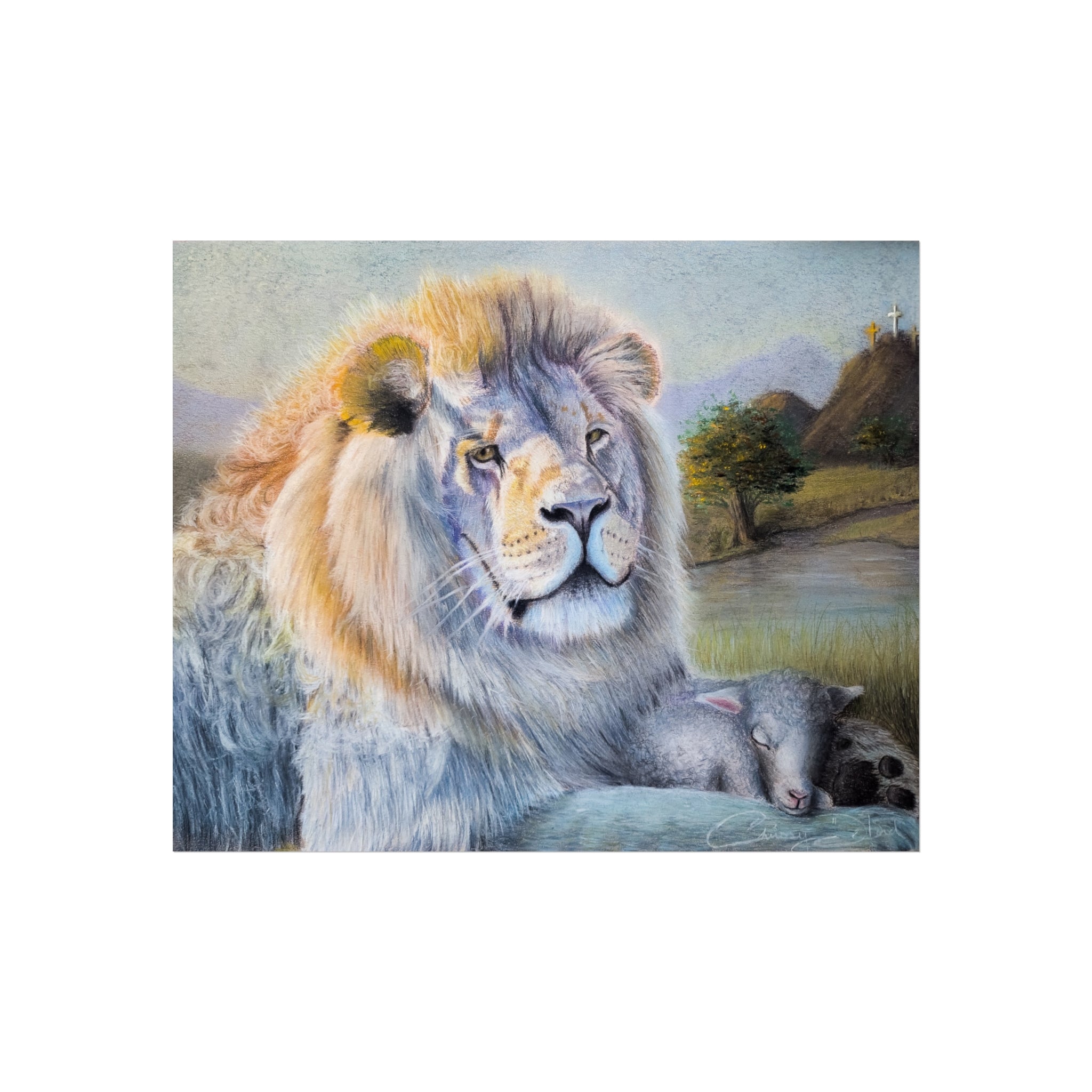 Fine Art Poster — Serene Lion with Lamb Wall Art Print