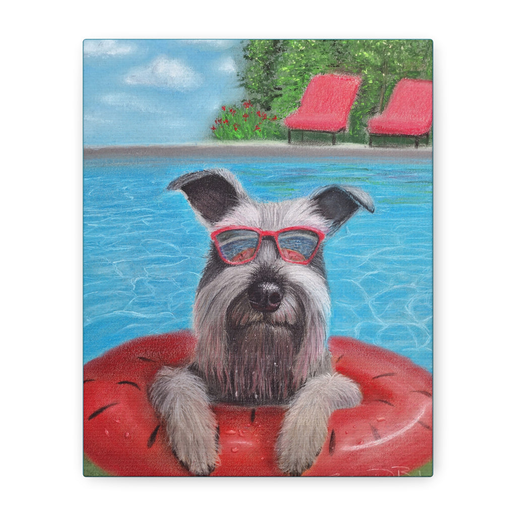 "Cool in the Pool" Canvas – Schnauzer in Sunglasses Original Wall Art