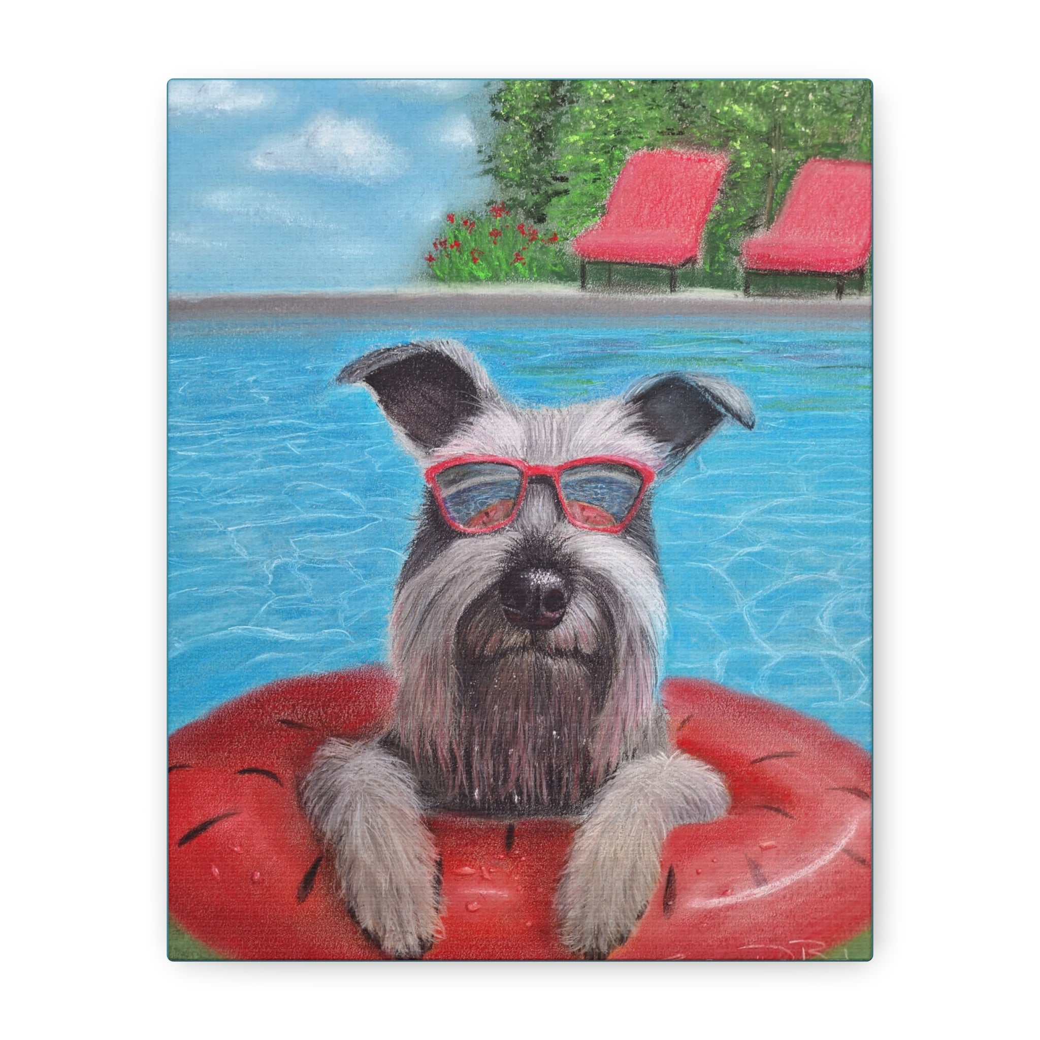 "Cool in the Pool" Canvas – Schnauzer in Sunglasses Original Wall Art