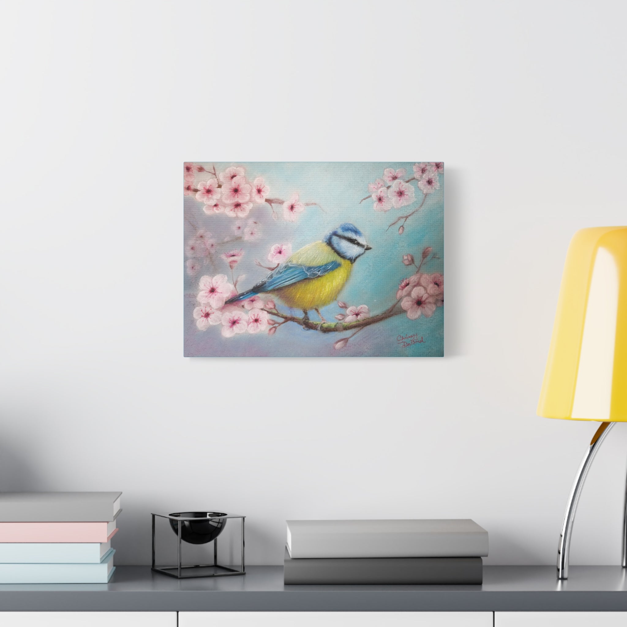 Blue Tit Bird Canvas Art — Spring Cherry Blossom Wall Decor
