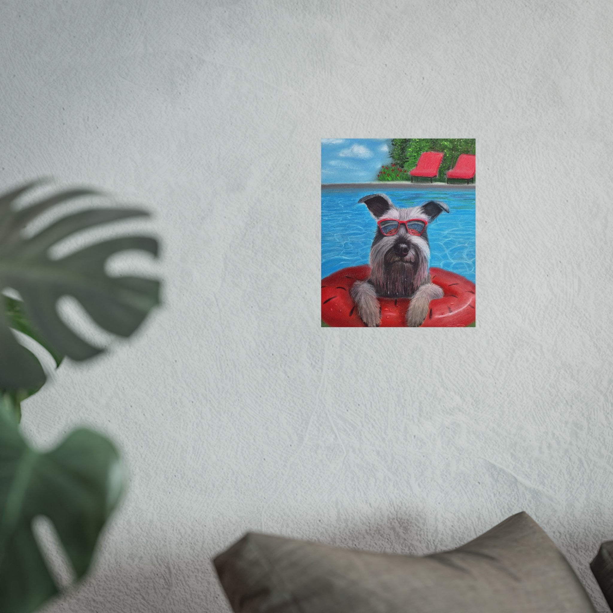 "Cool in the Pool" Fine Art Poster — Schnauzer in Sunglasses Summer Wall Print