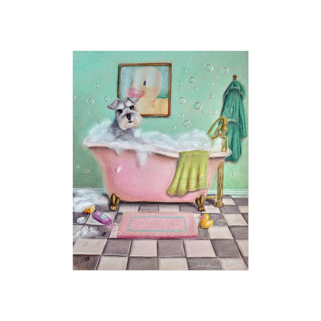 Schnauzer Bubble Bath Fine Art Poster — Whimsical Bathroom Wall Art