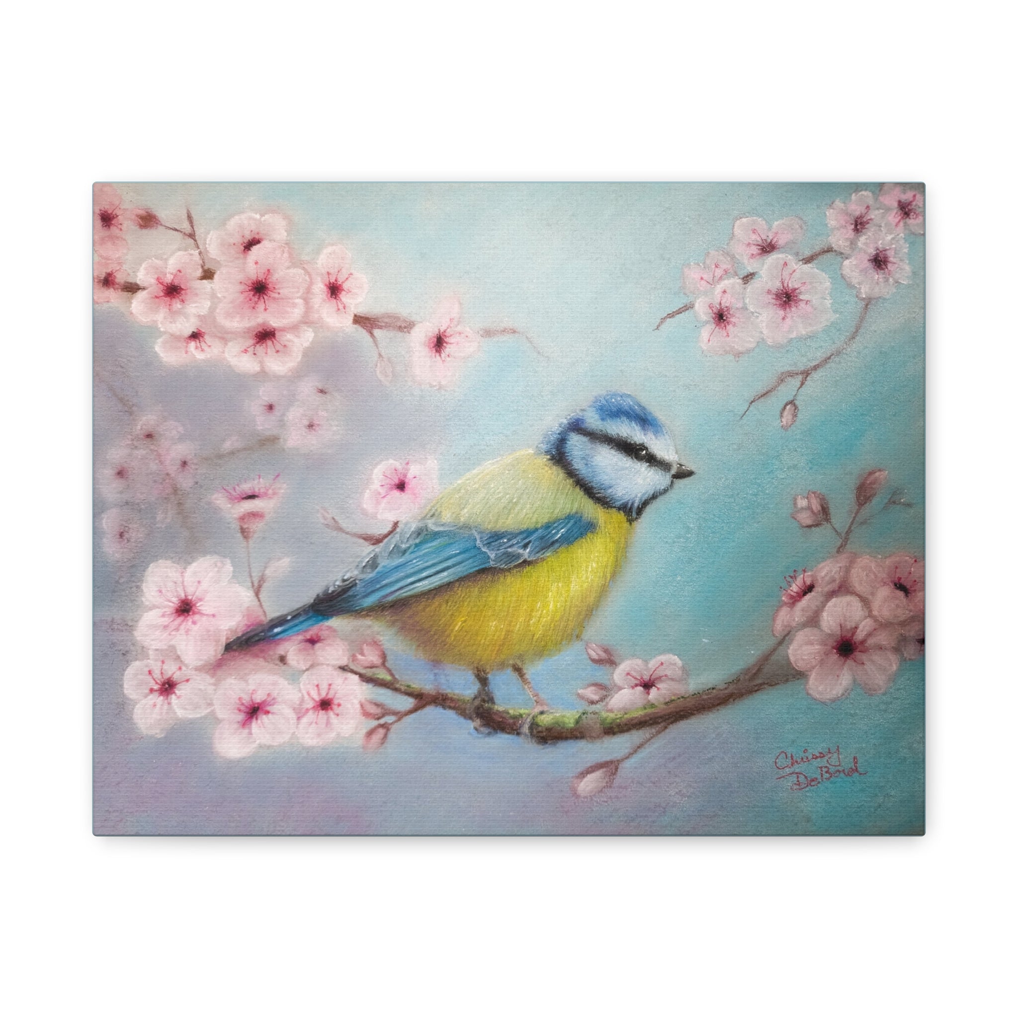 Blue Tit Bird Canvas Art — Spring Cherry Blossom Wall Decor