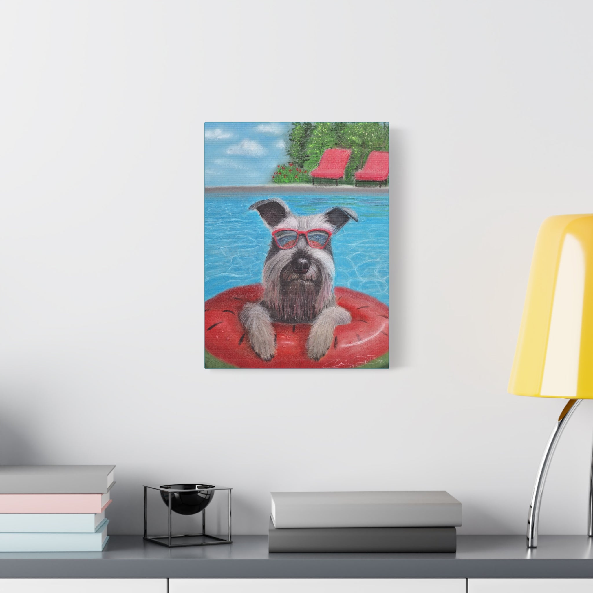 "Cool in the Pool" Canvas – Schnauzer in Sunglasses Original Wall Art