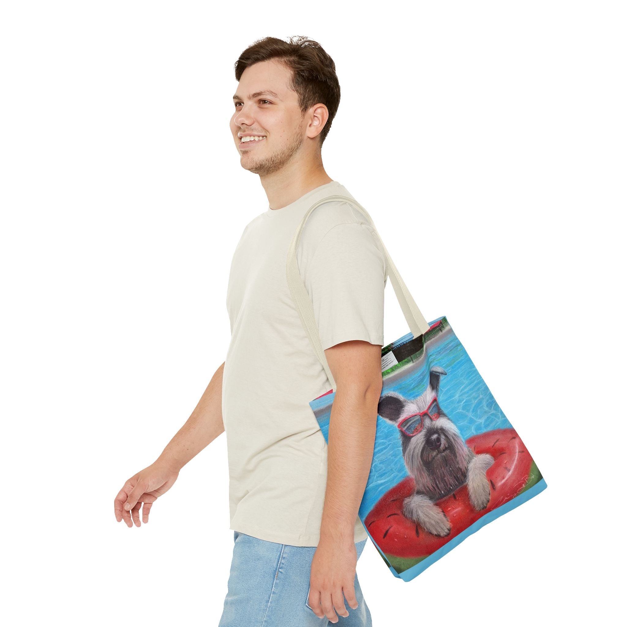 "Cool in the Pool" Schnauzer Beach Tote Bag