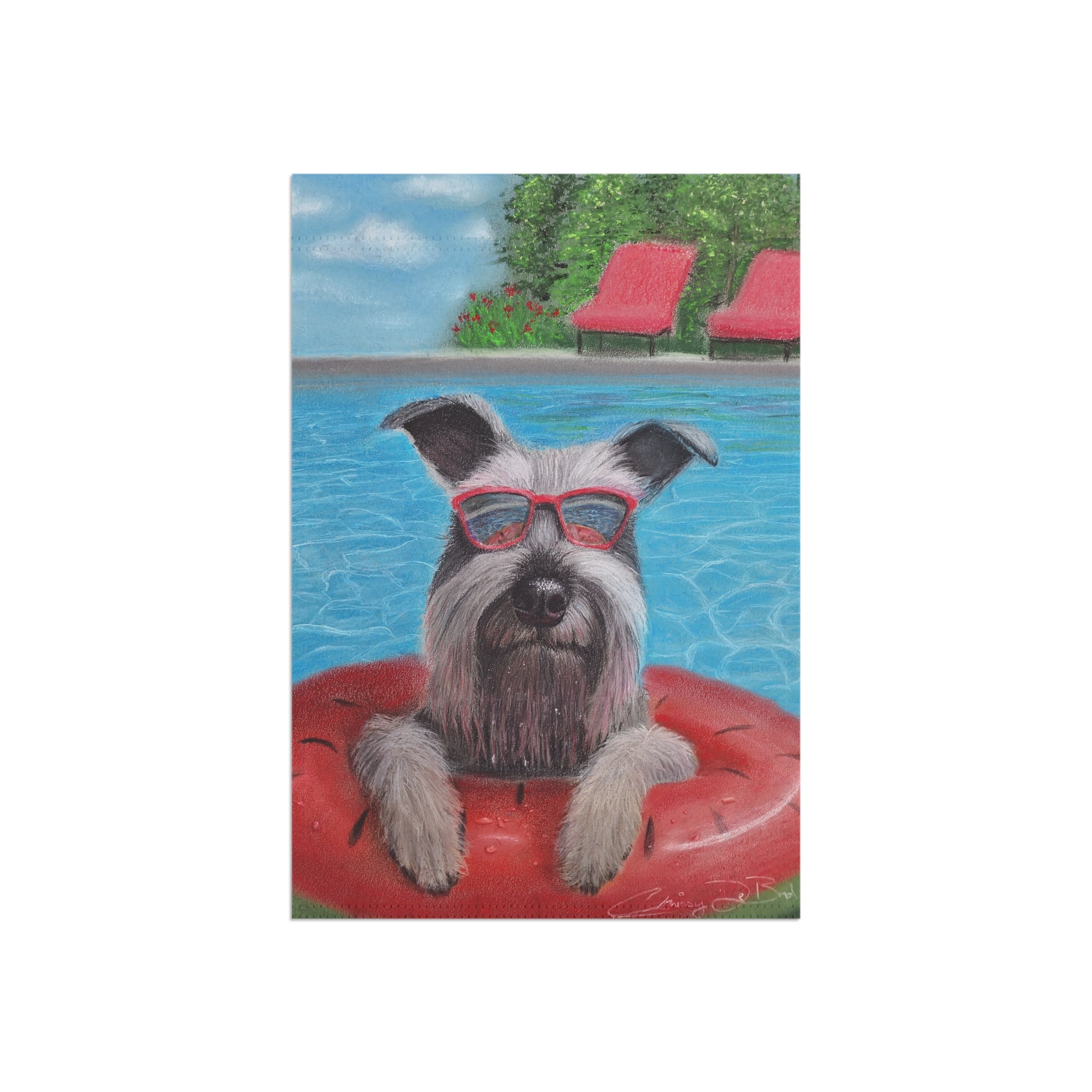 "Cool in the Pool" Schnauzer Garden Flag