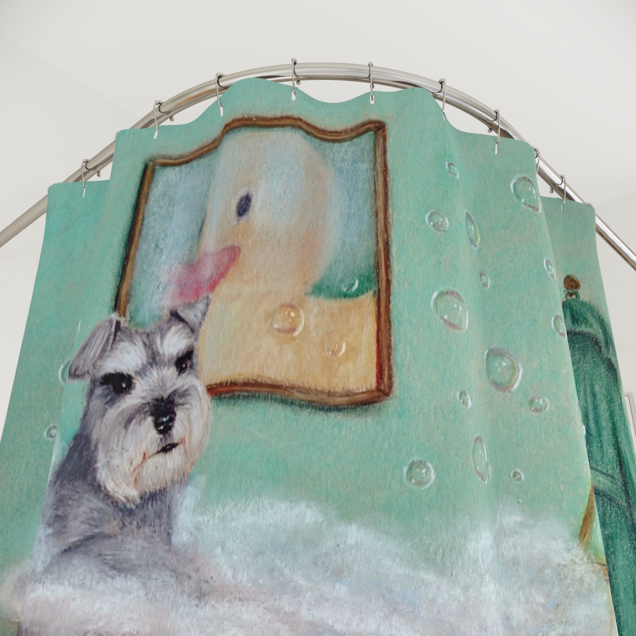 Schnauzer Bubble Bath Shower Curtain — Cute Dog Bathtub Bathroom Decor