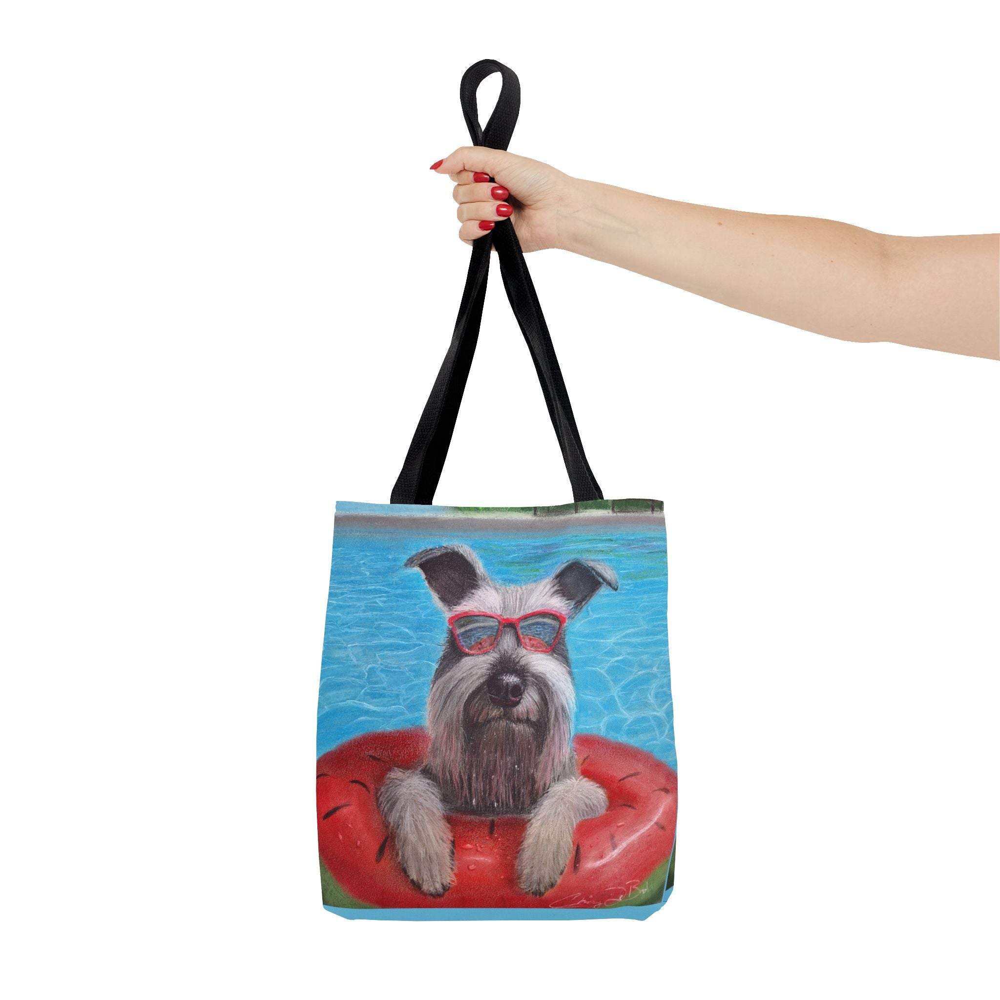 "Cool in the Pool" Schnauzer Beach Tote Bag