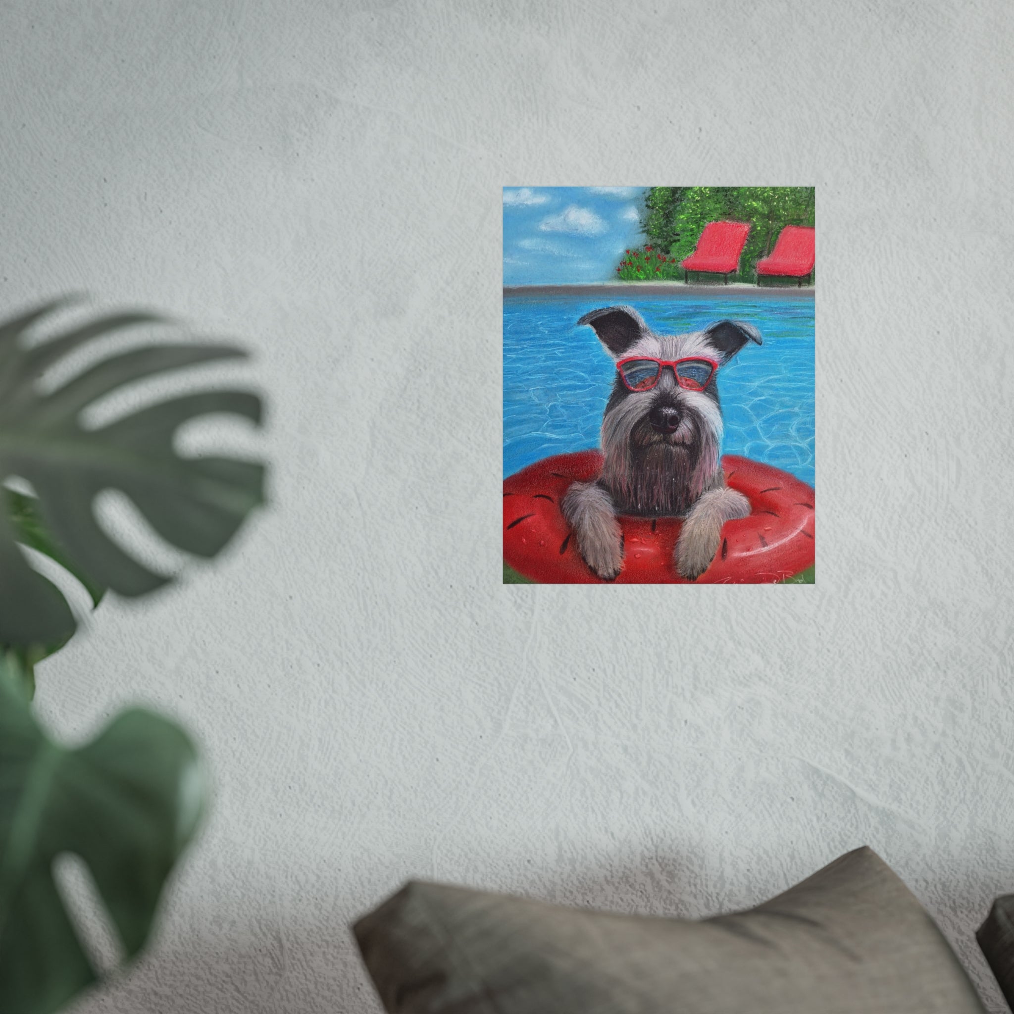 "Cool in the Pool" Fine Art Poster — Schnauzer in Sunglasses Summer Wall Print