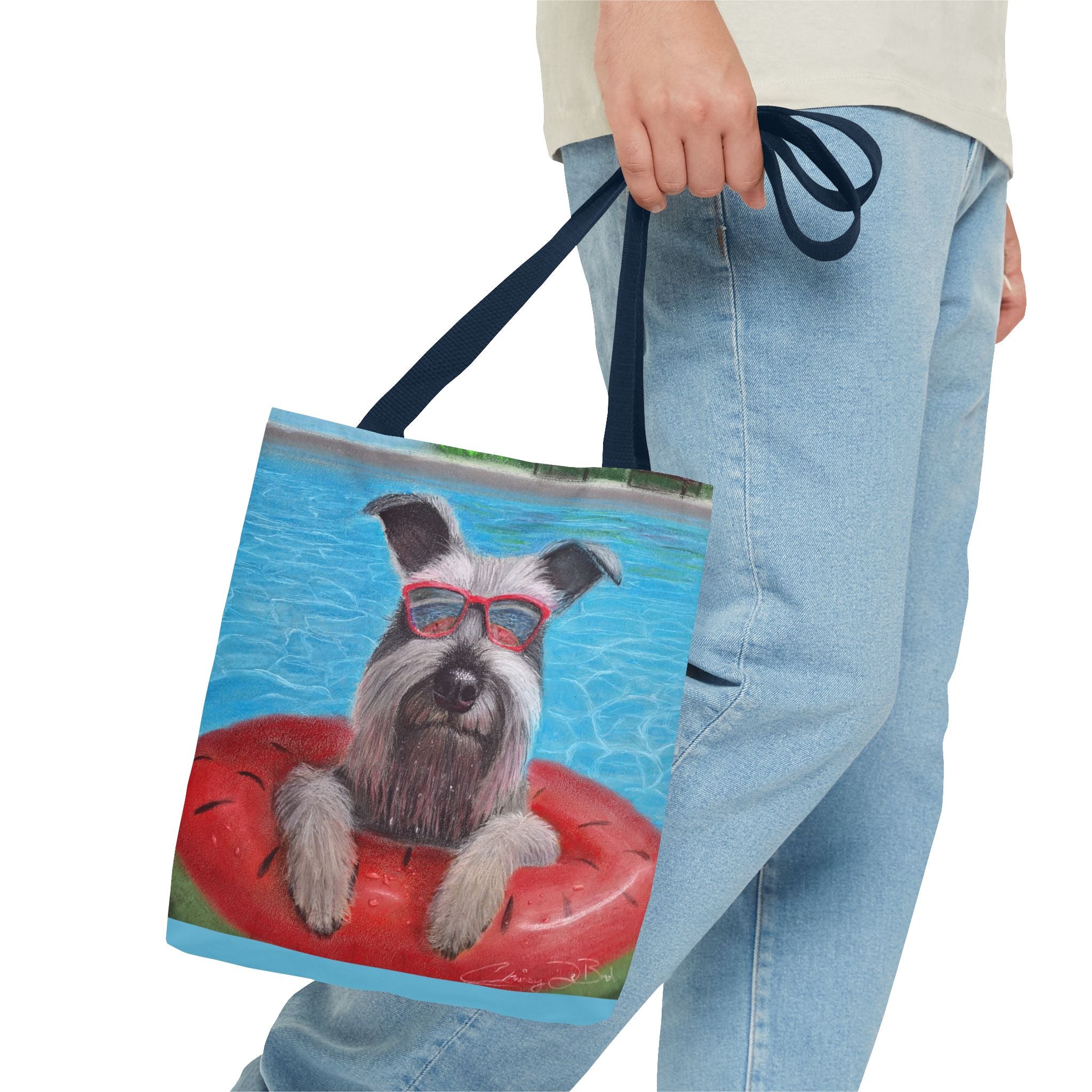 "Cool in the Pool" Schnauzer Beach Tote Bag