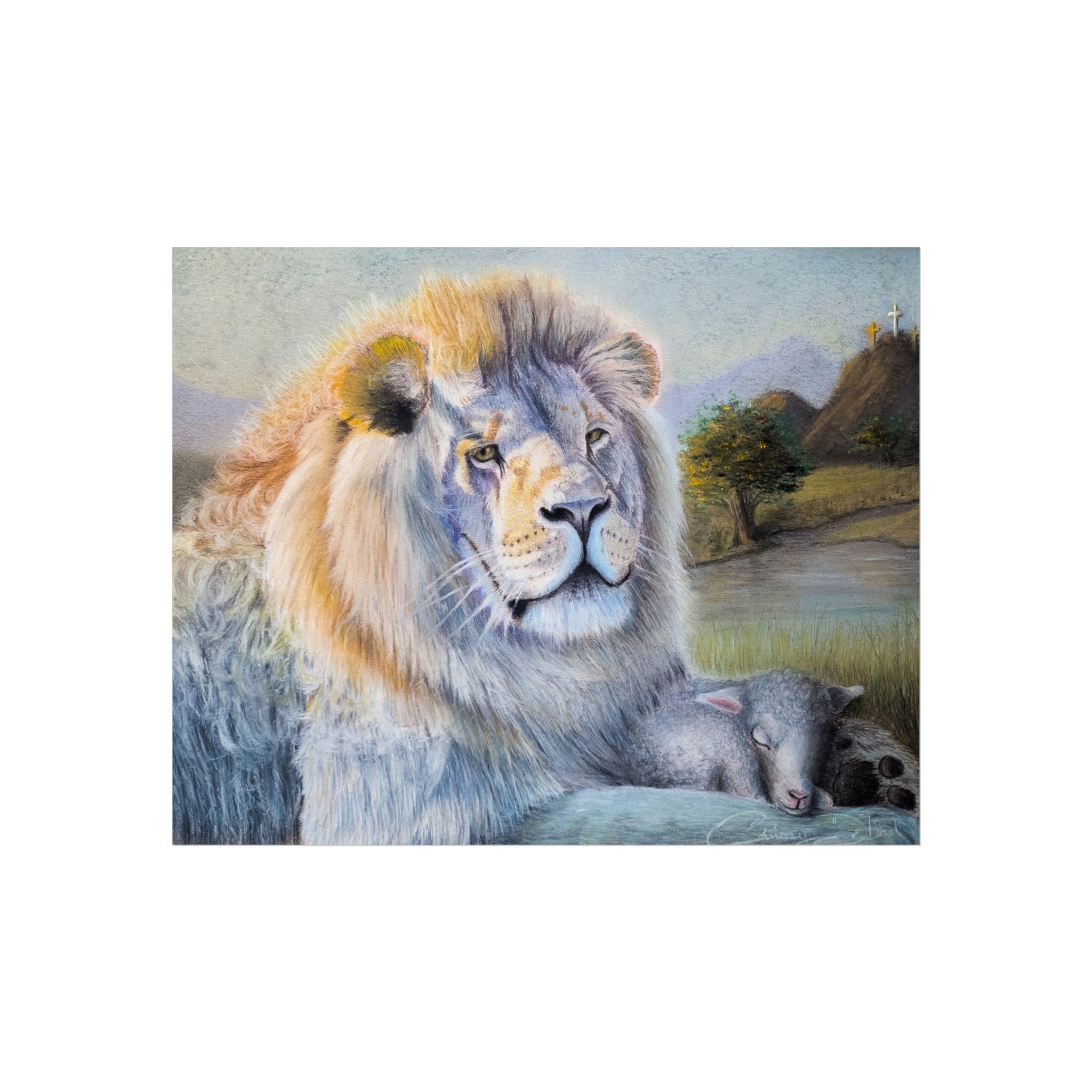 Fine Art Poster — Serene Lion with Lamb Wall Art Print