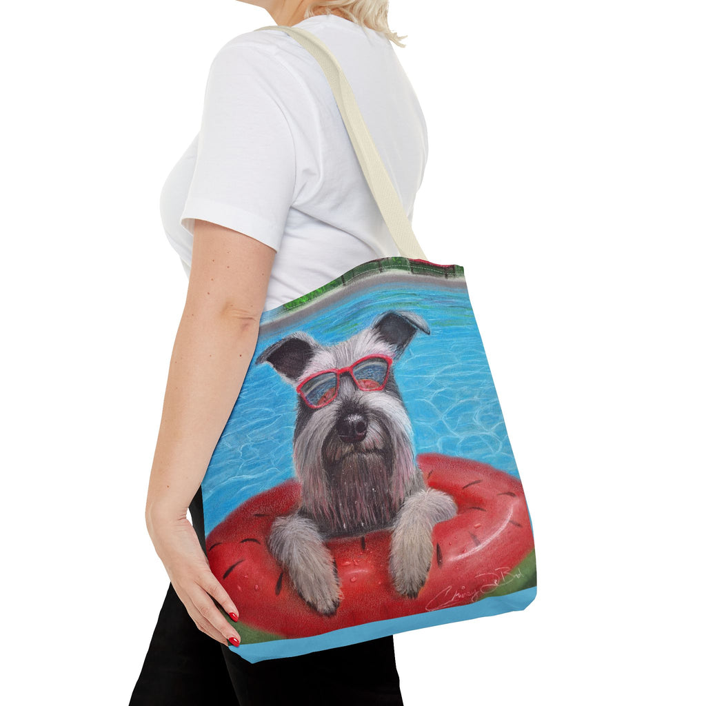 "Cool in the Pool" Schnauzer Beach Tote Bag