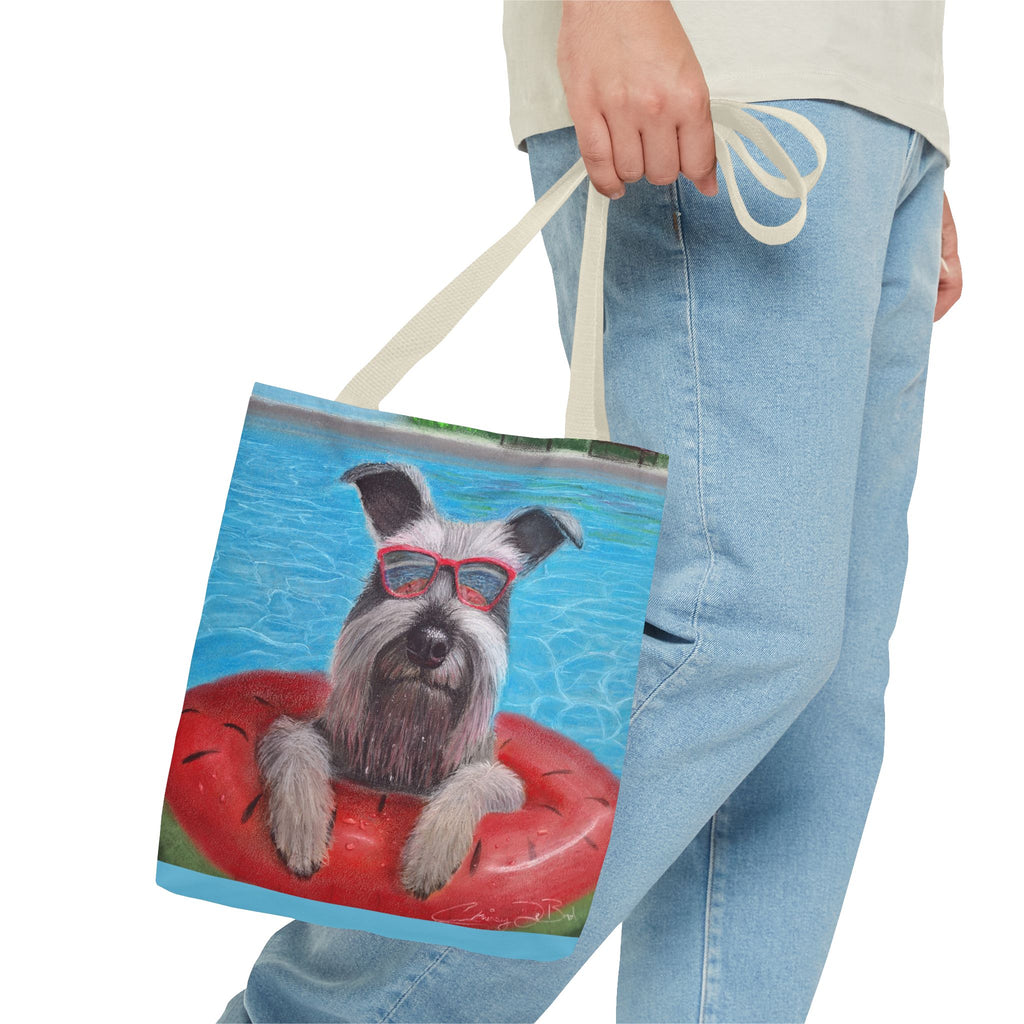 "Cool in the Pool" Schnauzer Beach Tote Bag
