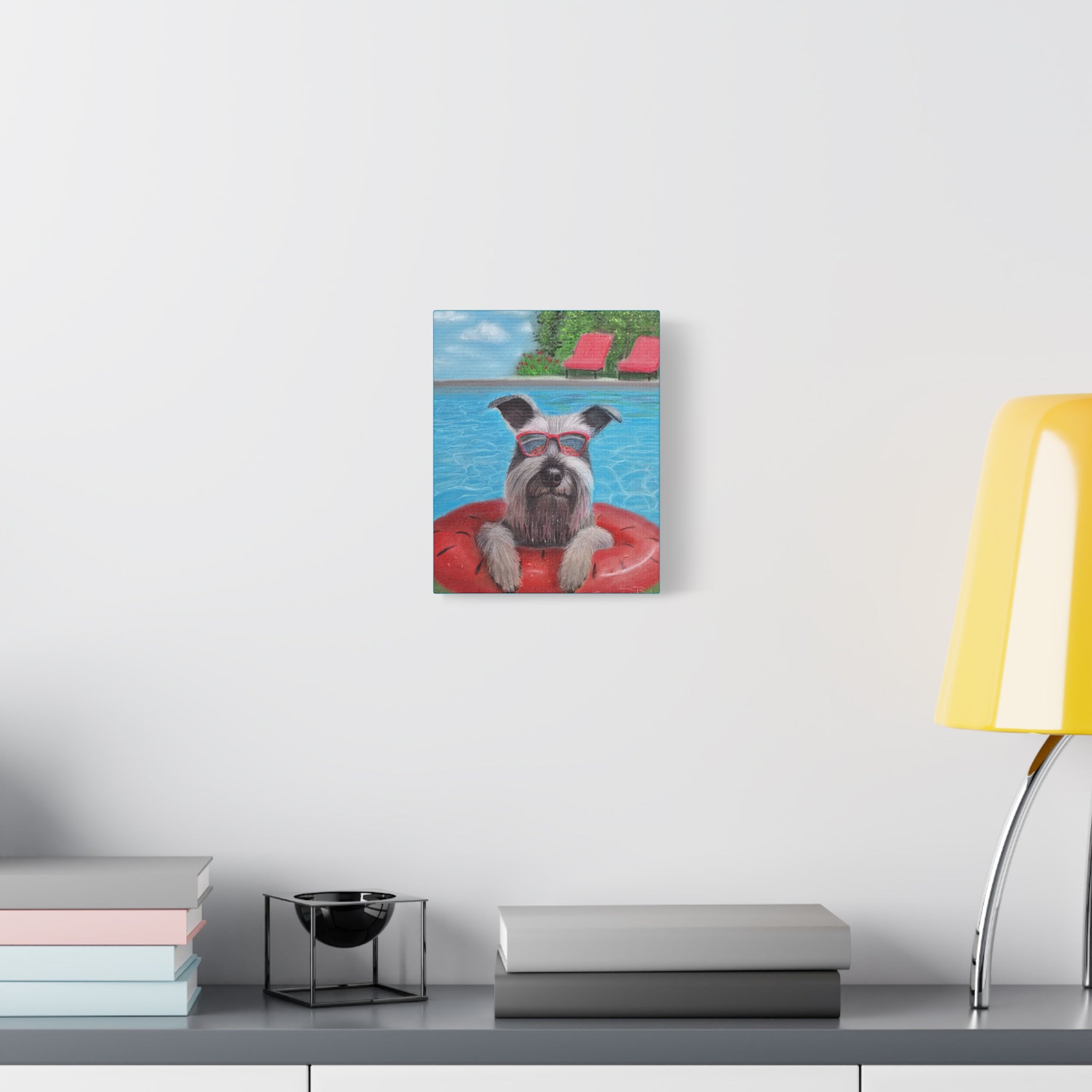 "Cool in the Pool" Canvas – Schnauzer in Sunglasses Original Wall Art