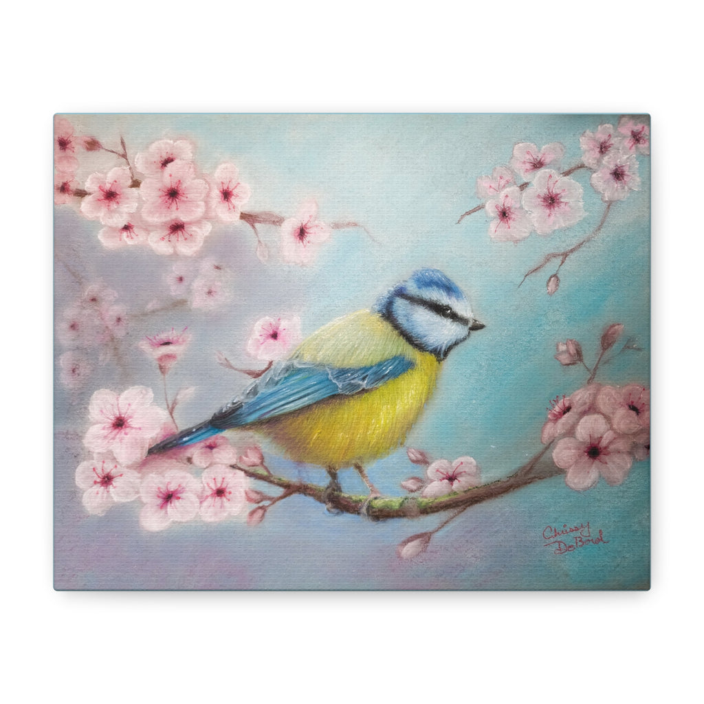 Blue Tit Bird Canvas Art — Spring Cherry Blossom Wall Decor