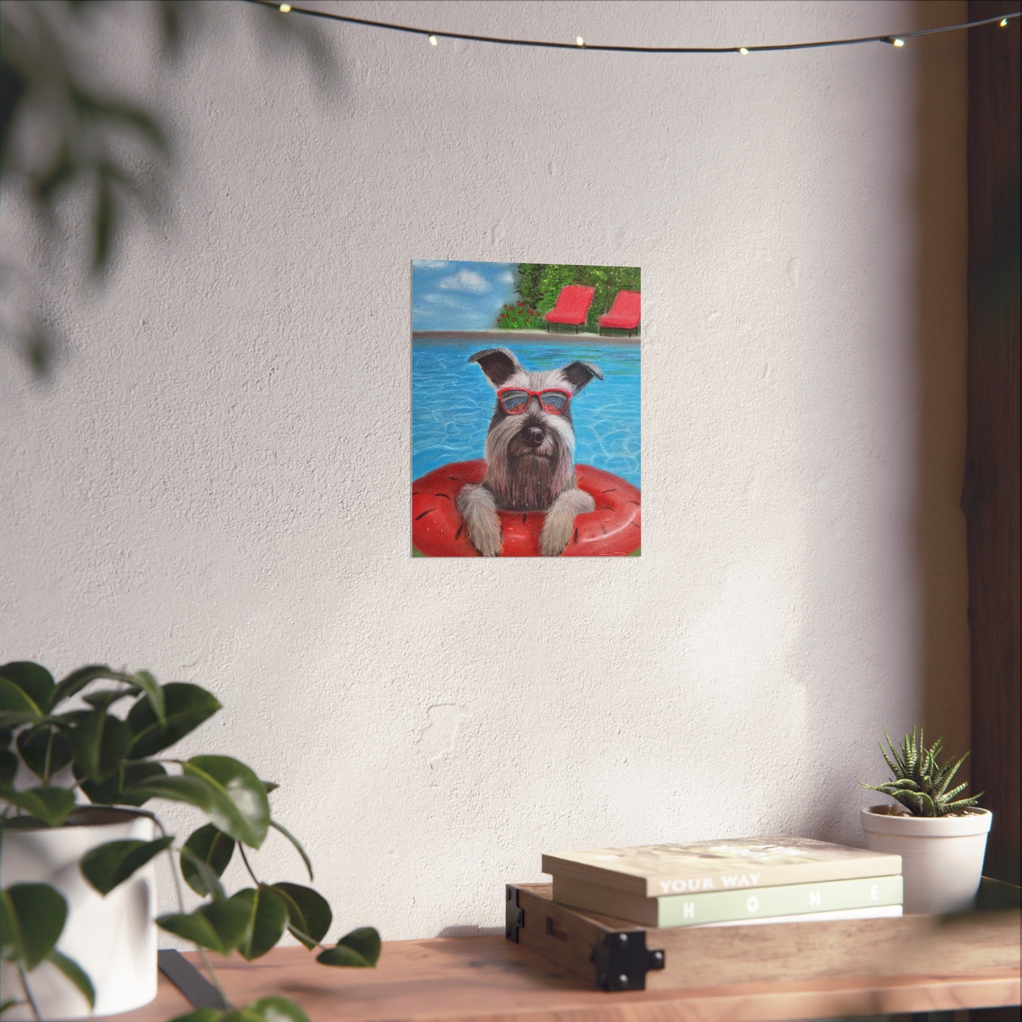 "Cool in the Pool" Fine Art Poster — Schnauzer in Sunglasses Summer Wall Print
