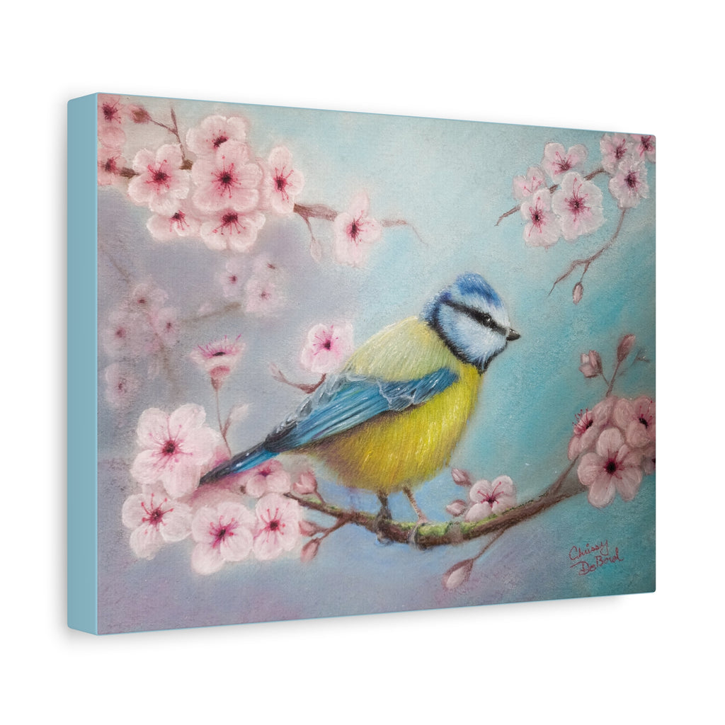 Blue Tit Bird Canvas Art — Spring Cherry Blossom Wall Decor