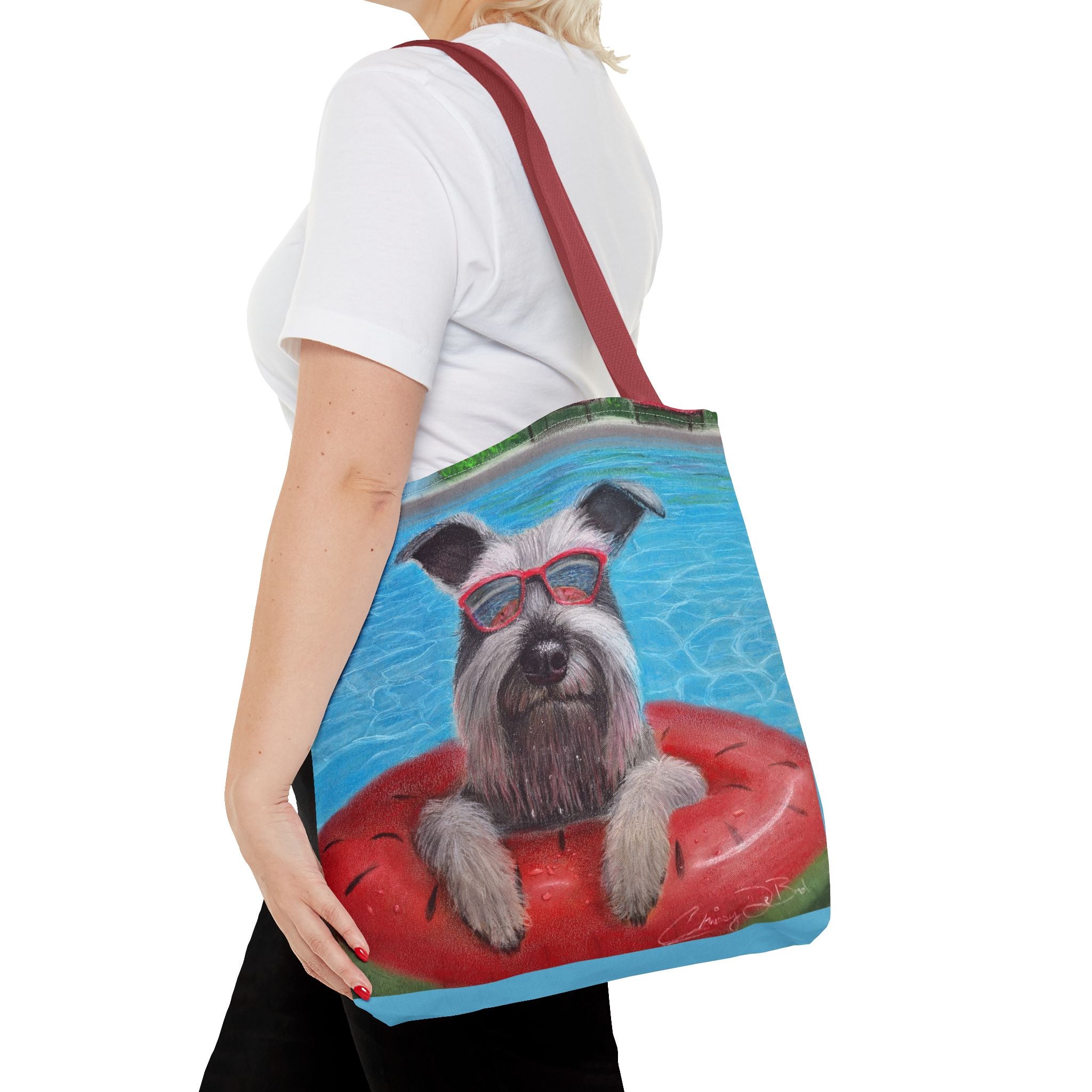 "Cool in the Pool" Schnauzer Beach Tote Bag