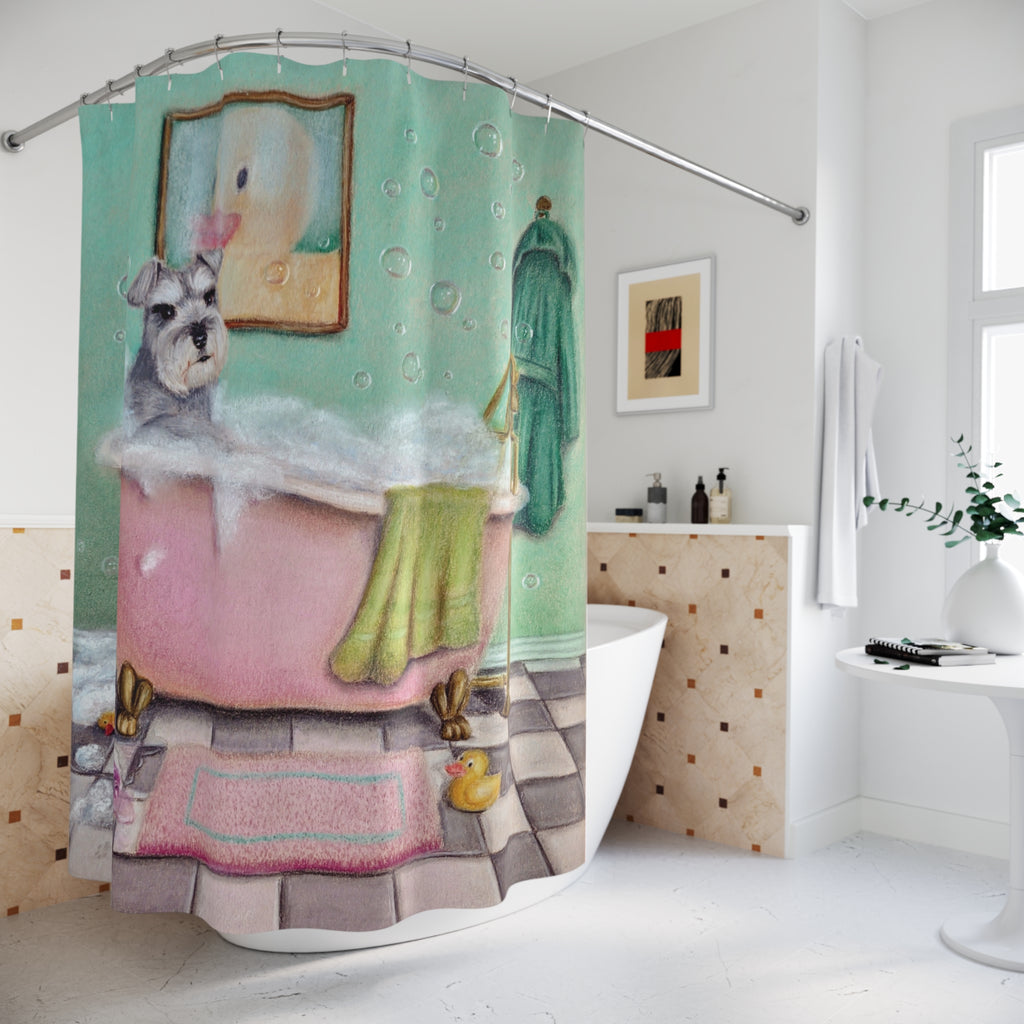 Schnauzer Bubble Bath Shower Curtain — Cute Dog Bathtub Bathroom Decor