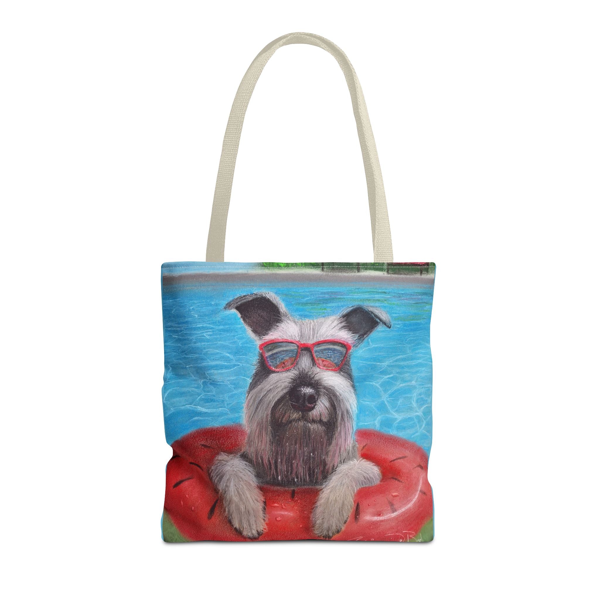 "Cool in the Pool" Schnauzer Beach Tote Bag