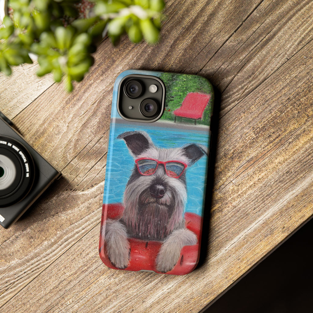 "Cool in the Pool" Phone Case — Cute Schnauzer in the Sun