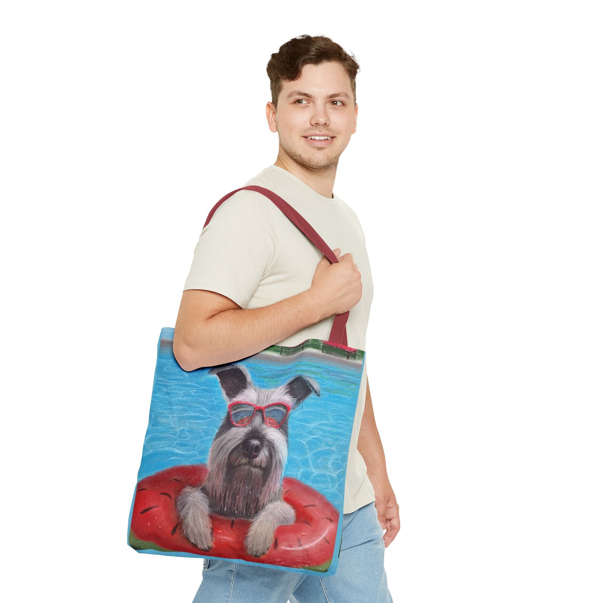 "Cool in the Pool" Schnauzer Beach Tote Bag