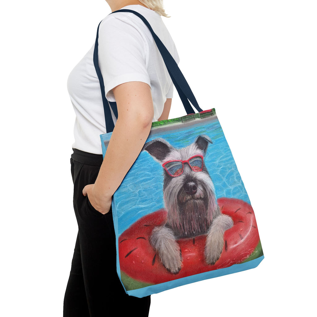 "Cool in the Pool" Schnauzer Beach Tote Bag