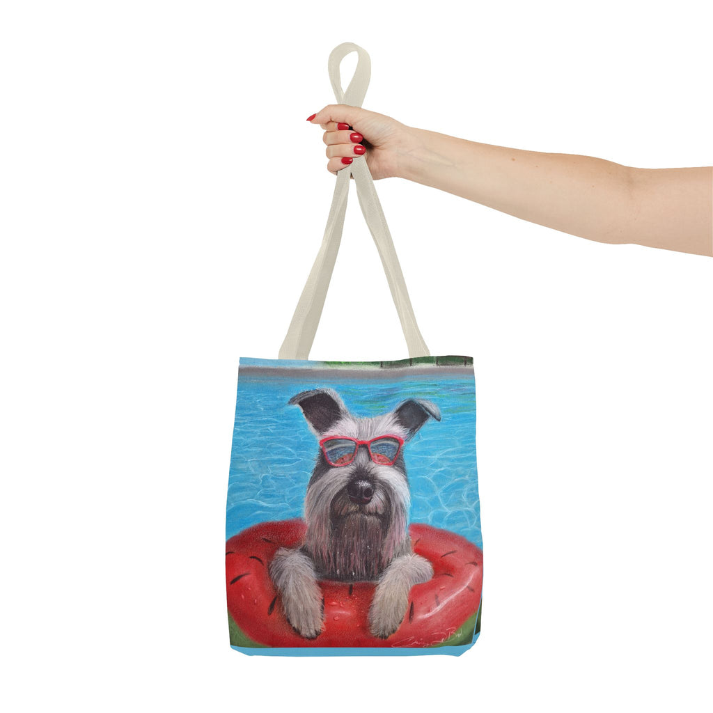 "Cool in the Pool" Schnauzer Beach Tote Bag