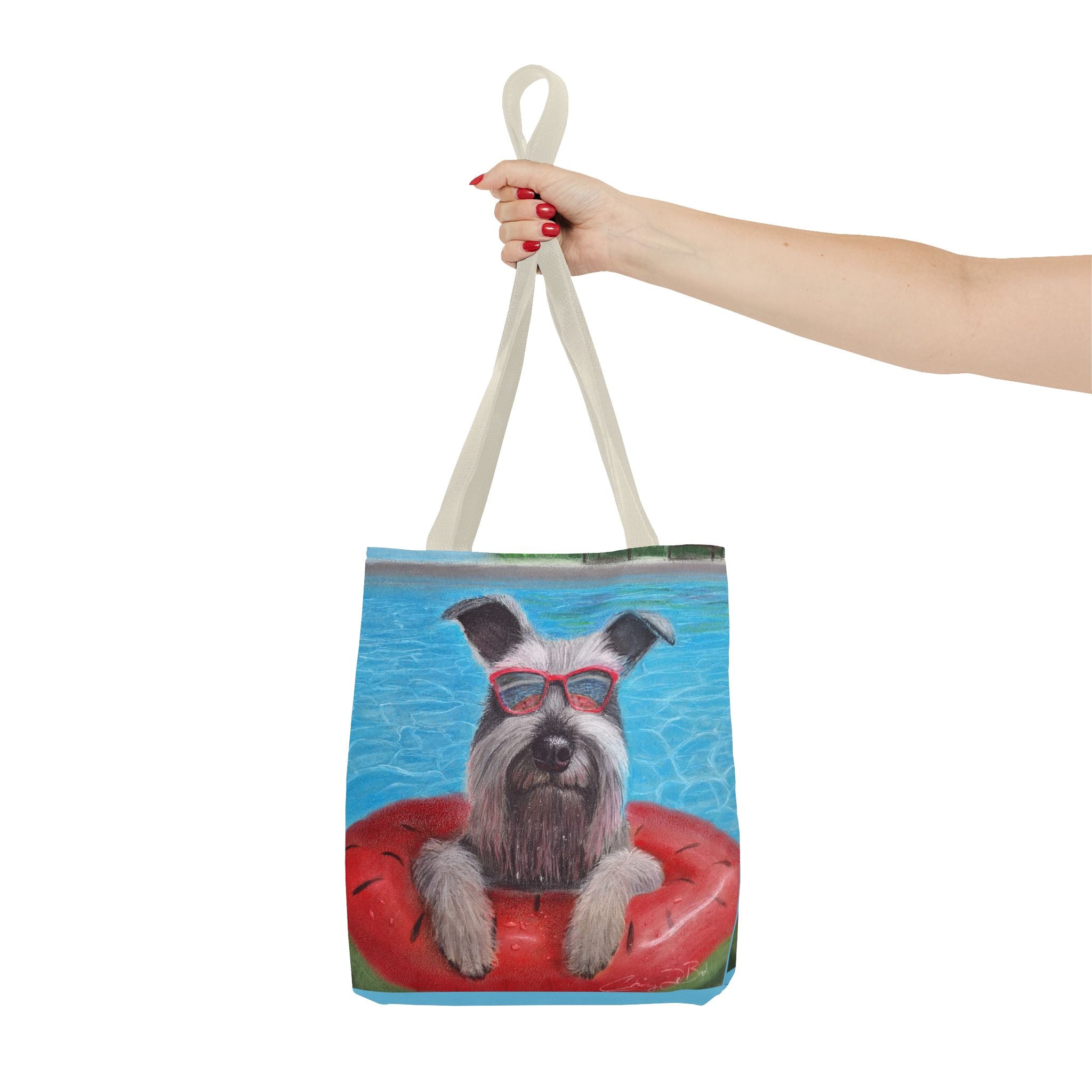 "Cool in the Pool" Schnauzer Beach Tote Bag