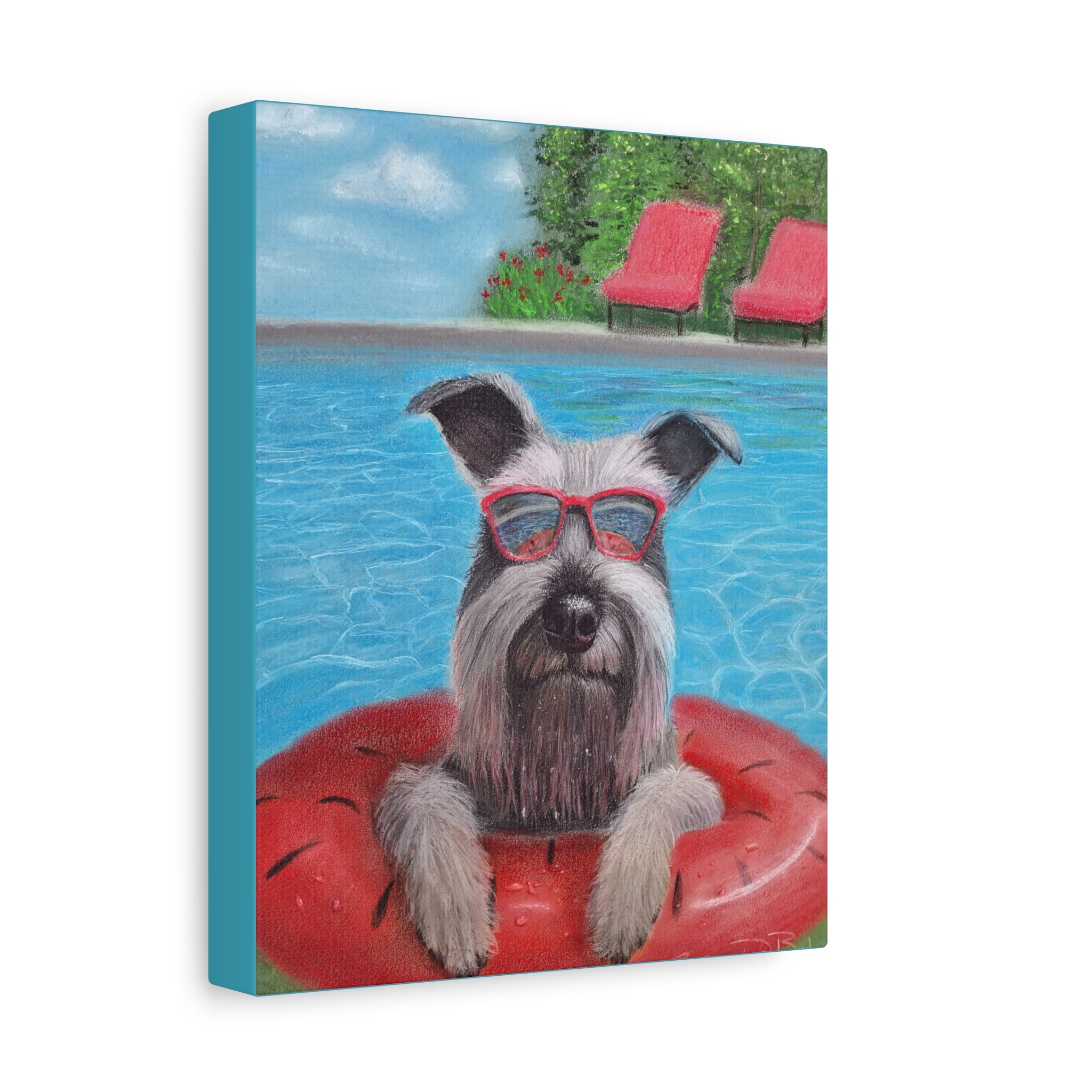 "Cool in the Pool" Canvas – Schnauzer in Sunglasses Original Wall Art