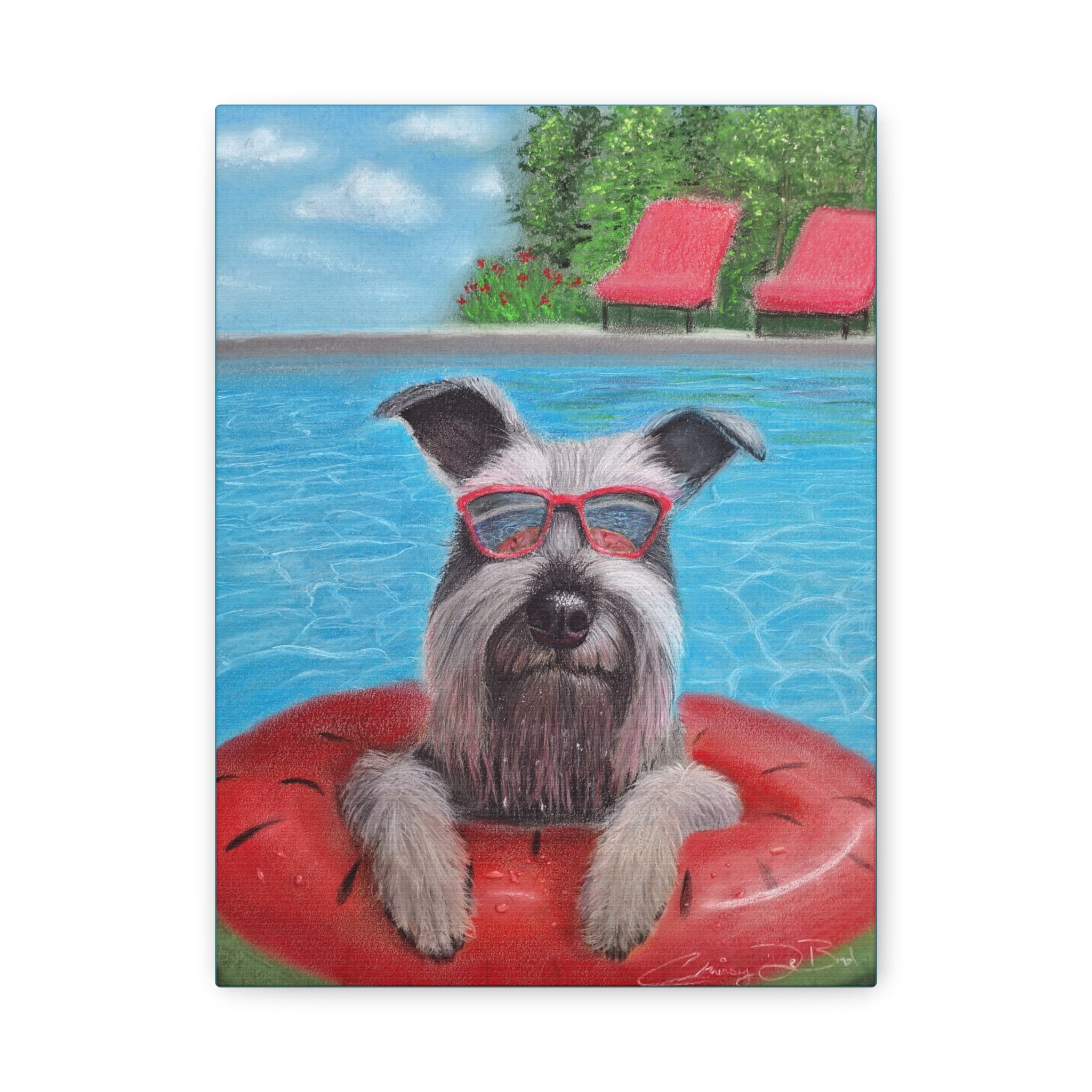 "Cool in the Pool" Canvas – Schnauzer in Sunglasses Original Wall Art