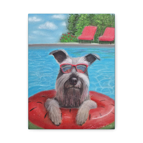 "Cool in the Pool" Canvas – Schnauzer in Sunglasses Original Wall Art