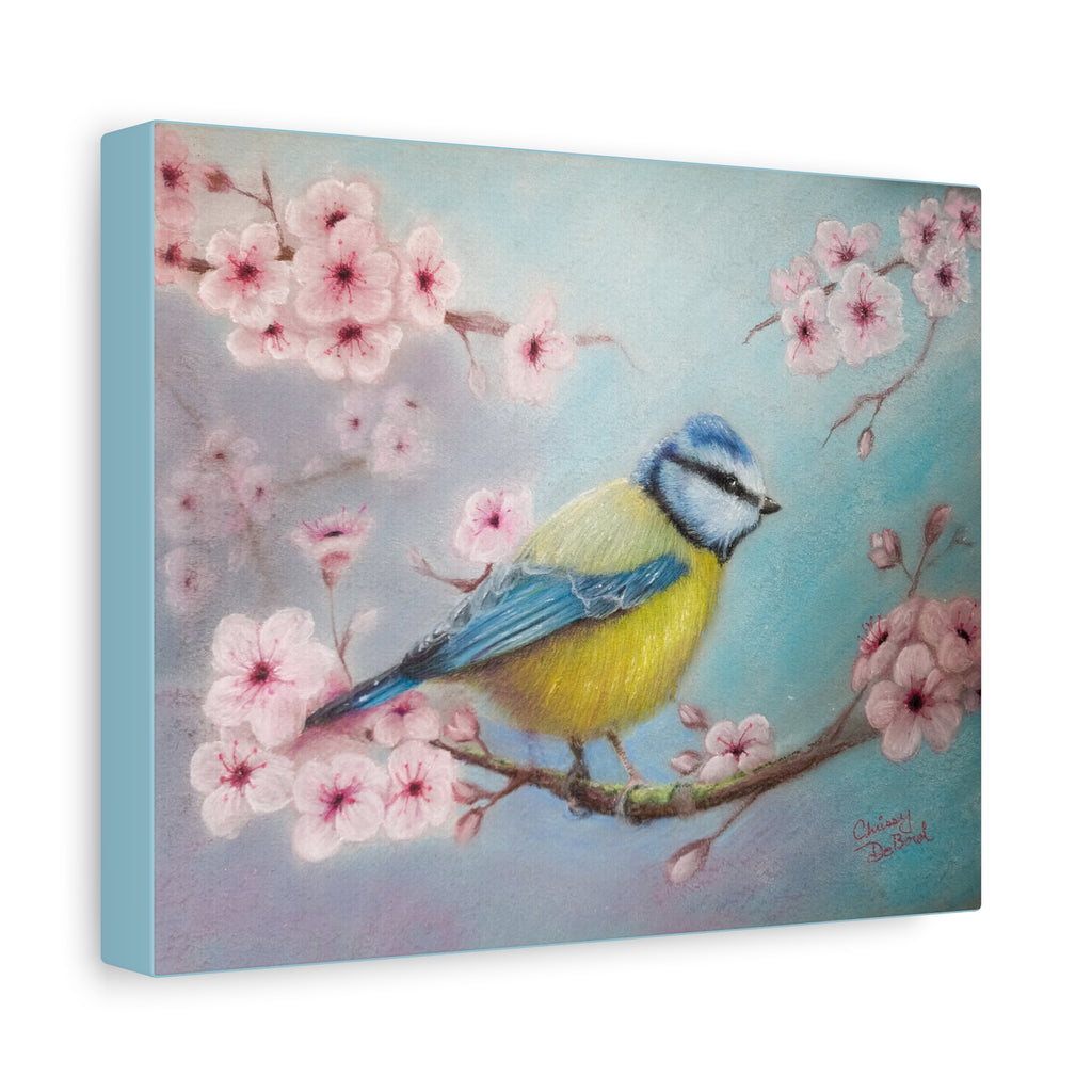 Blue Tit Bird Canvas Art — Spring Cherry Blossom Wall Decor
