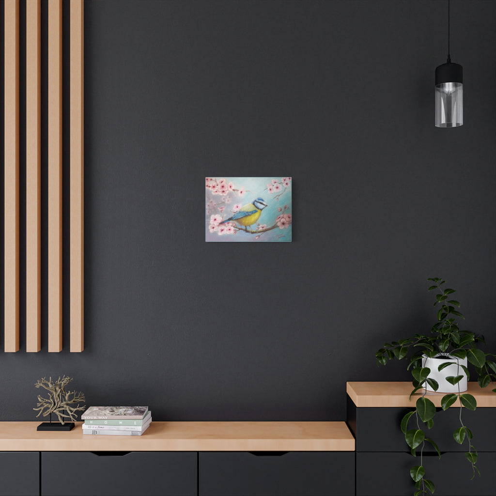 Blue Tit Bird Canvas Art — Spring Cherry Blossom Wall Decor