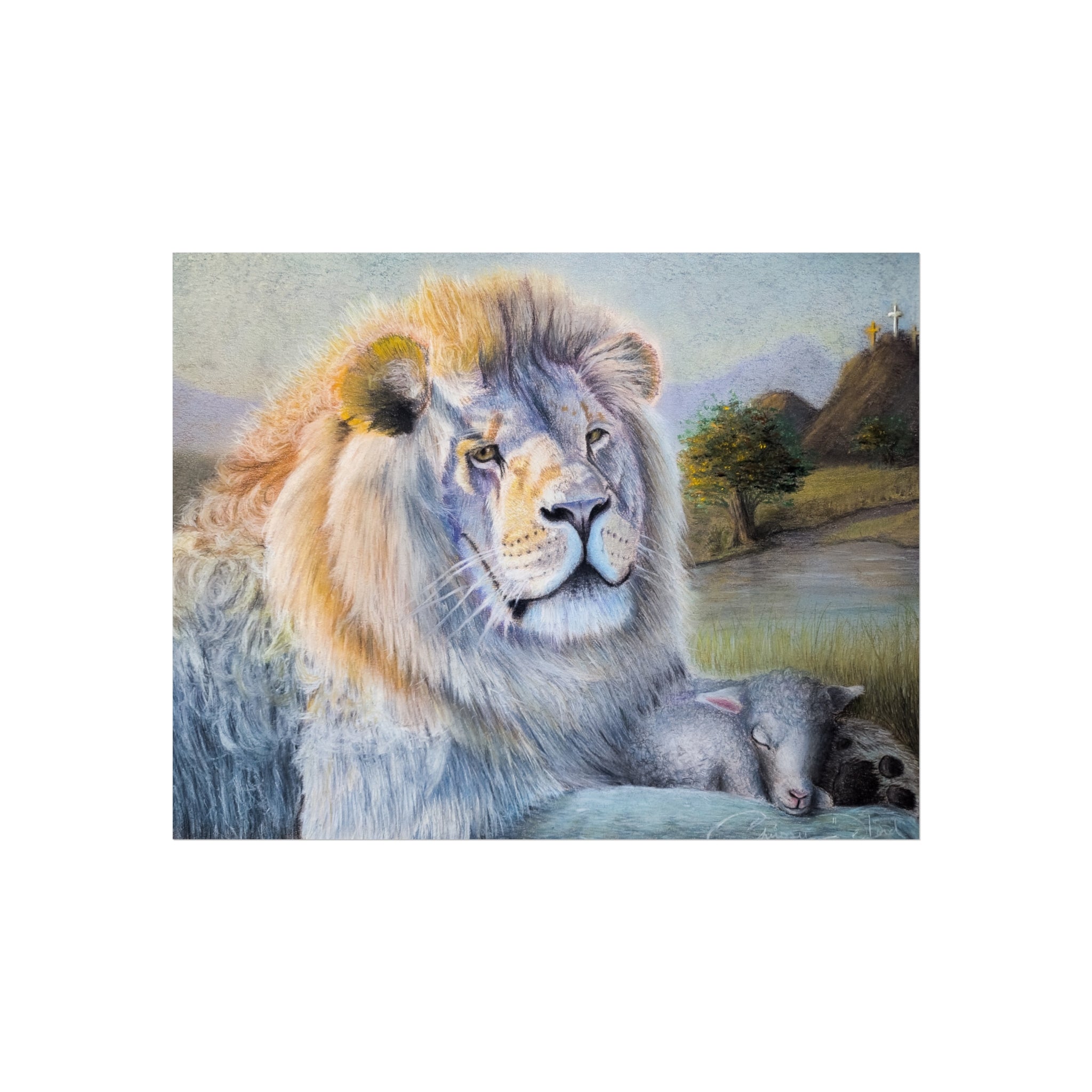 Fine Art Poster — Serene Lion with Lamb Wall Art Print