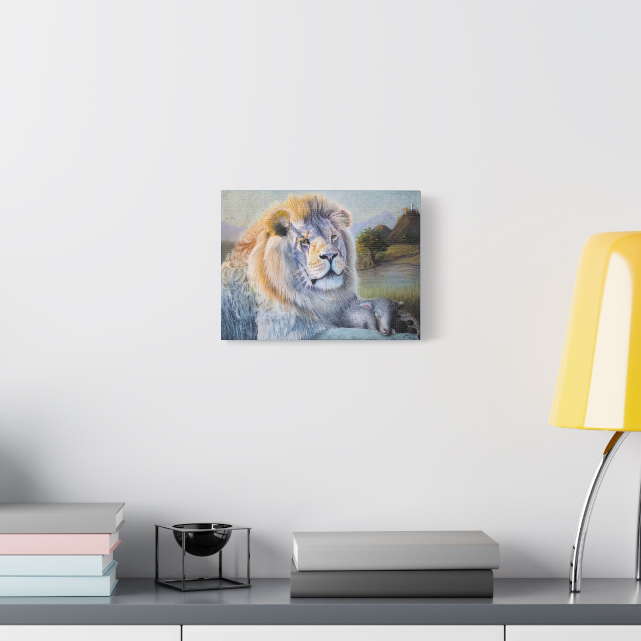 "Lion and Lamb" Matte Canvas Wall Art — Peaceful Religious Landscape
