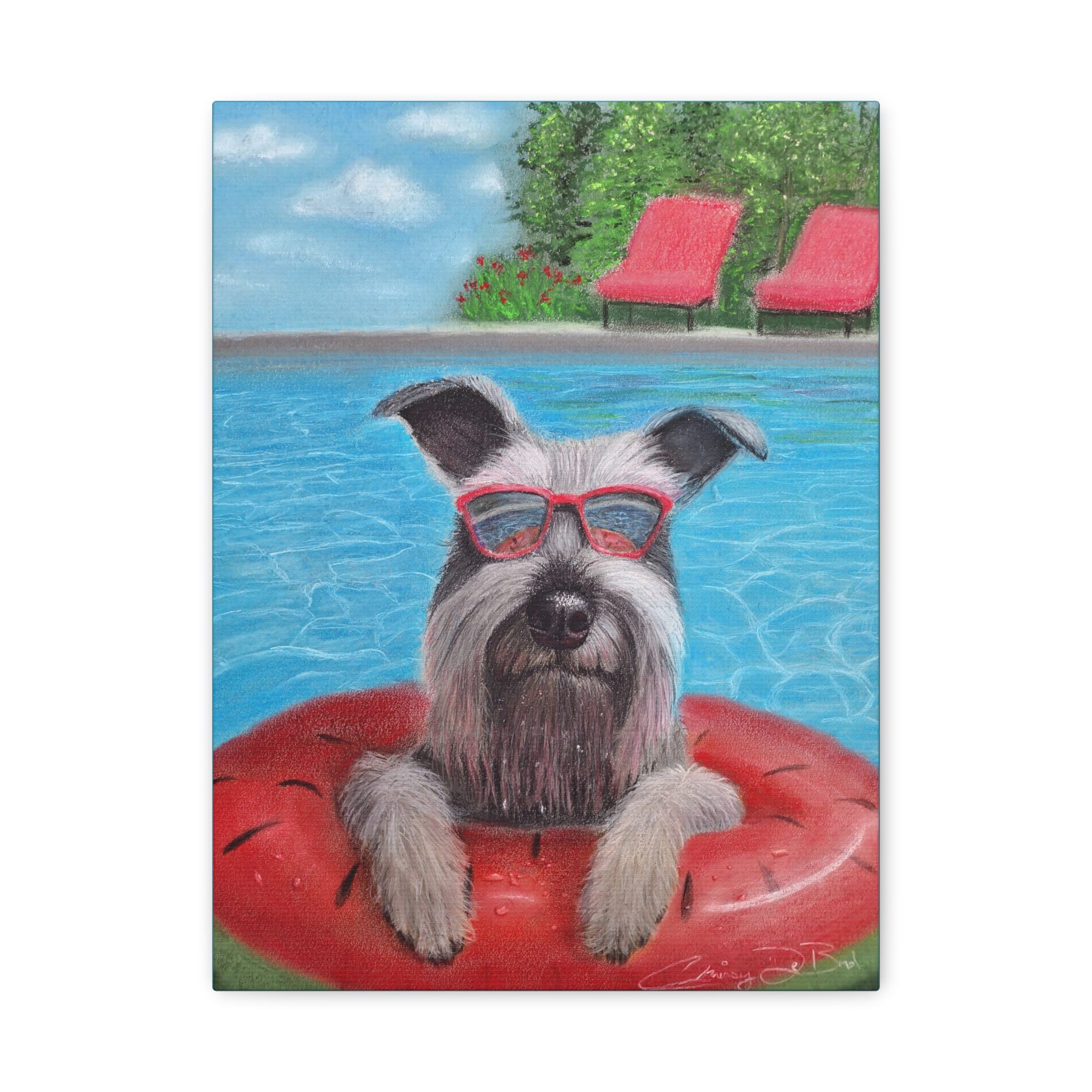 "Cool in the Pool" Canvas – Schnauzer in Sunglasses Original Wall Art