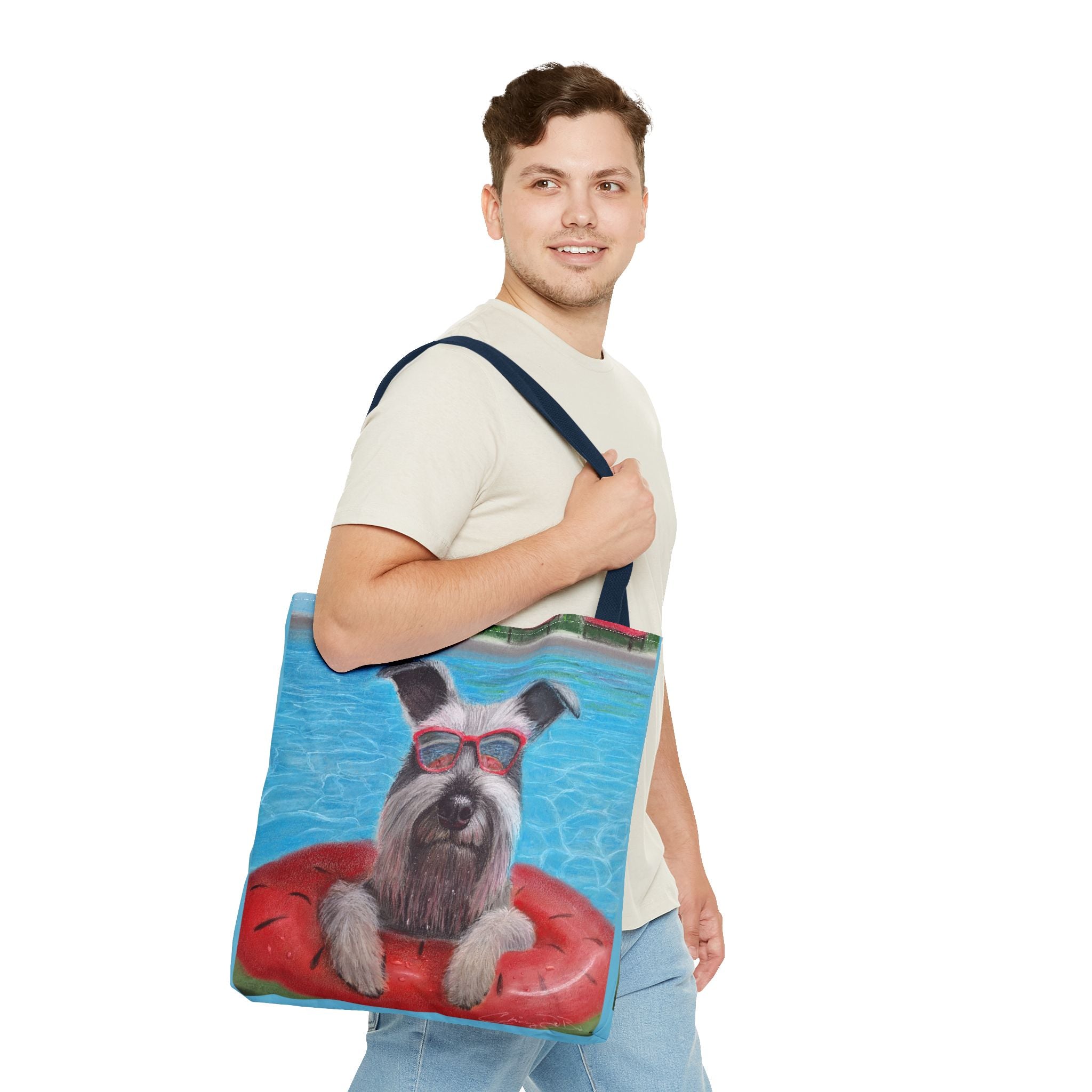 "Cool in the Pool" Schnauzer Beach Tote Bag