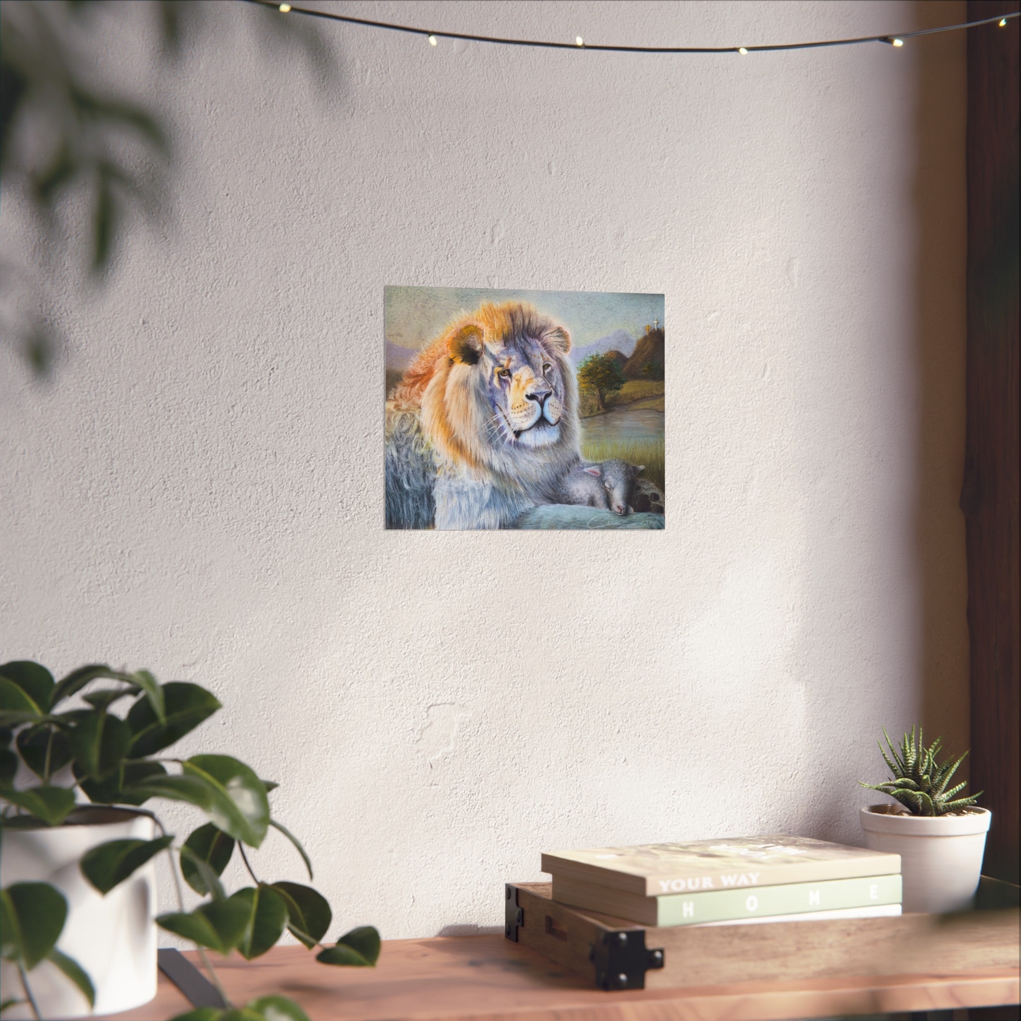 Fine Art Poster — Serene Lion with Lamb Wall Art Print