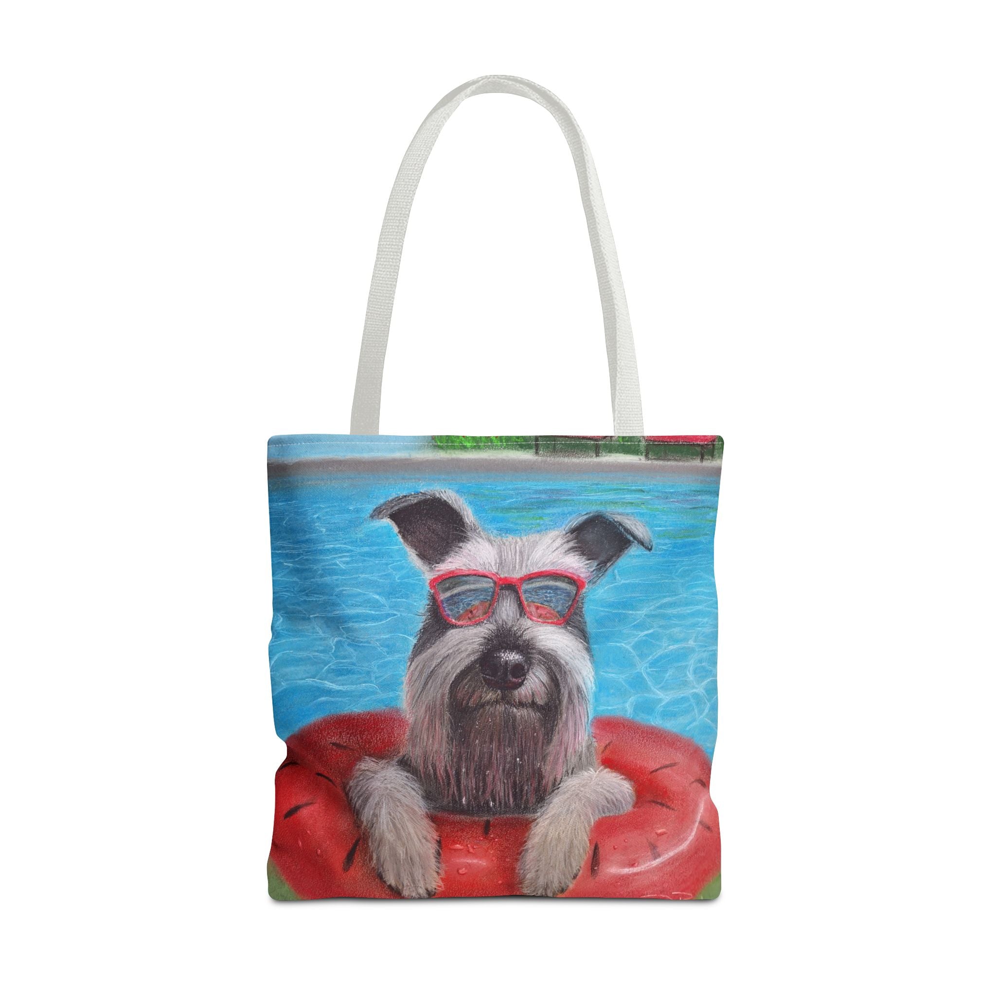"Cool in the Pool" Schnauzer Beach Tote Bag