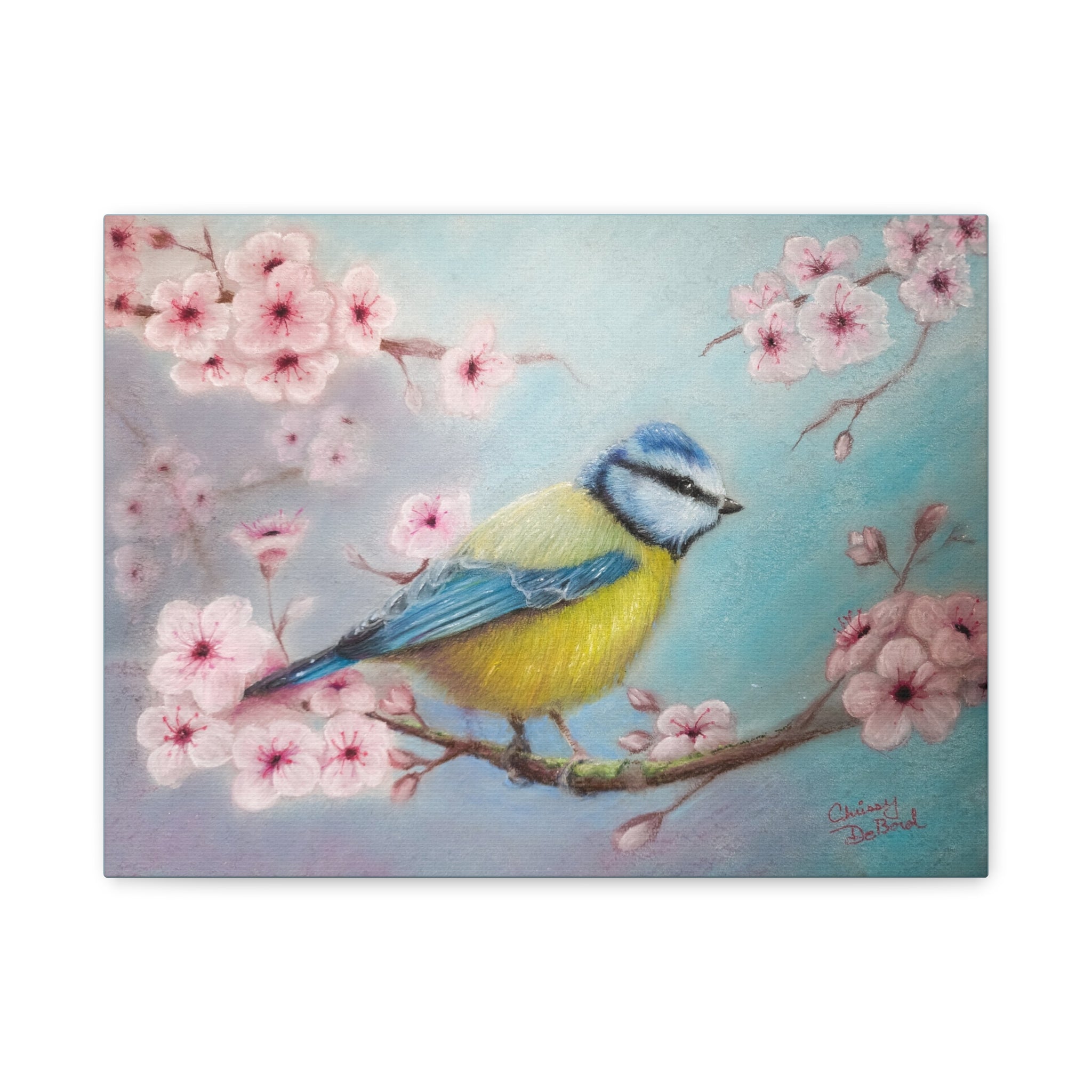 Blue Tit Bird Canvas Art — Spring Cherry Blossom Wall Decor