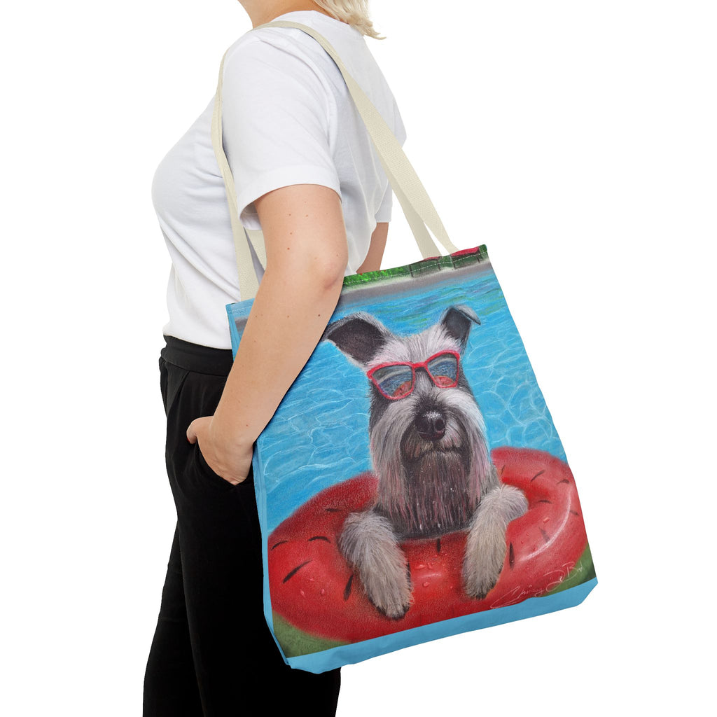 "Cool in the Pool" Schnauzer Beach Tote Bag