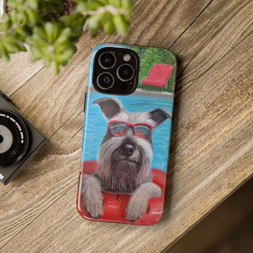 "Cool in the Pool" Phone Case — Cute Schnauzer in the Sun